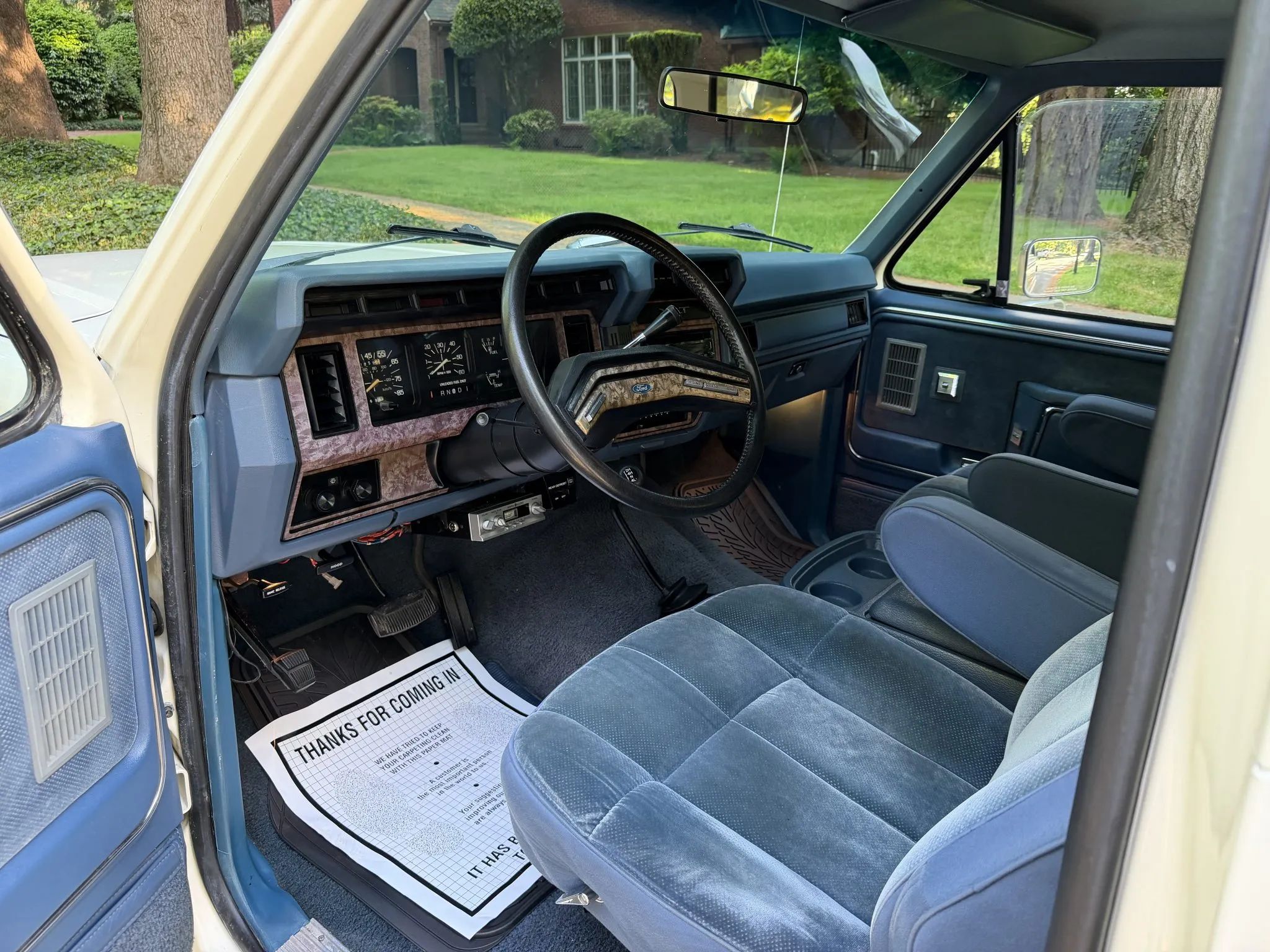 Interior view of white 1985 Ford Bronco