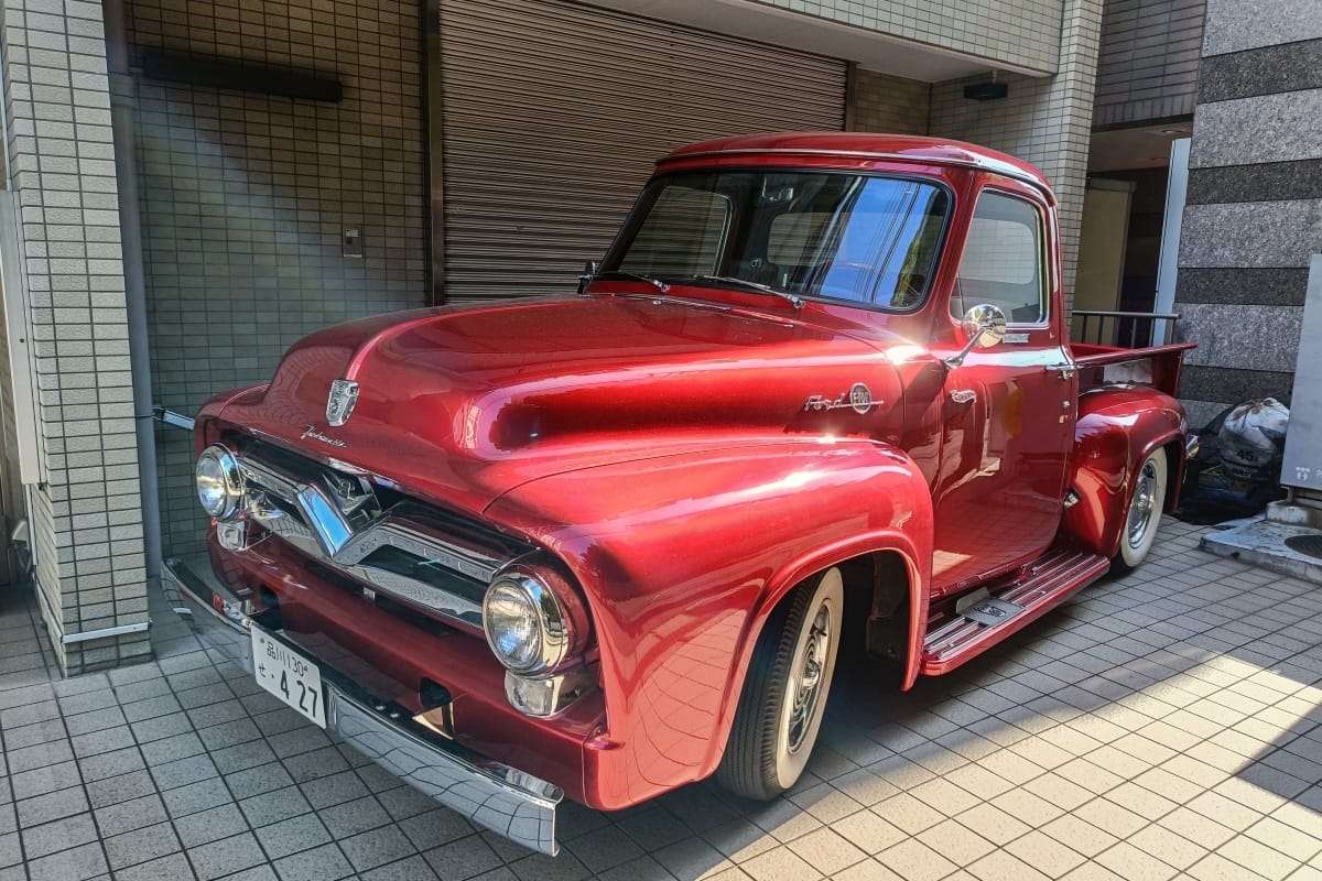Curbside Find: 1955 Ford F-100 Pickup – Shiny Red Toy Truck 3 IMG20260215102639 edited