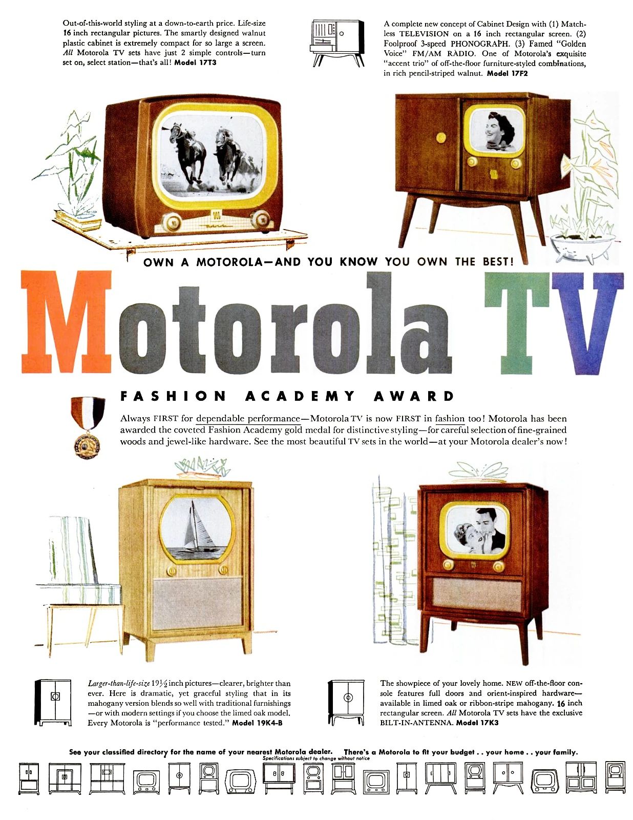 1950 Motorola TV ad proclaiming that Motorola had received the Fashion Academy award