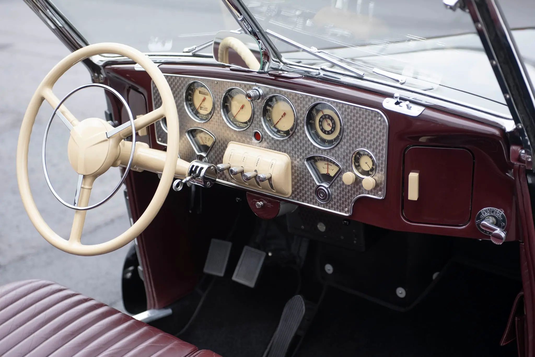 Maroon interior of 1937 Cord 812 Phaeton