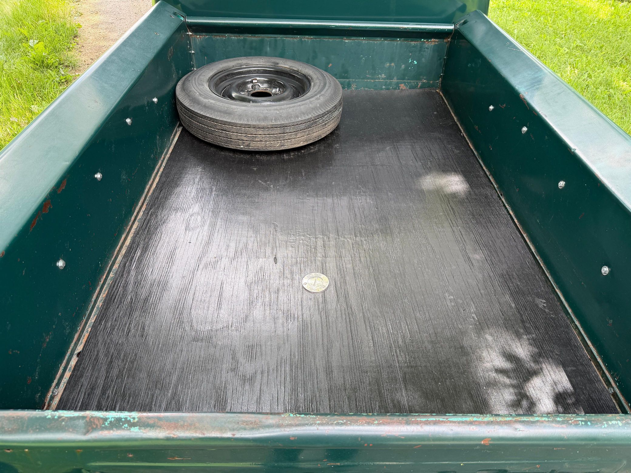 Bed of green 1953 Chevy truck