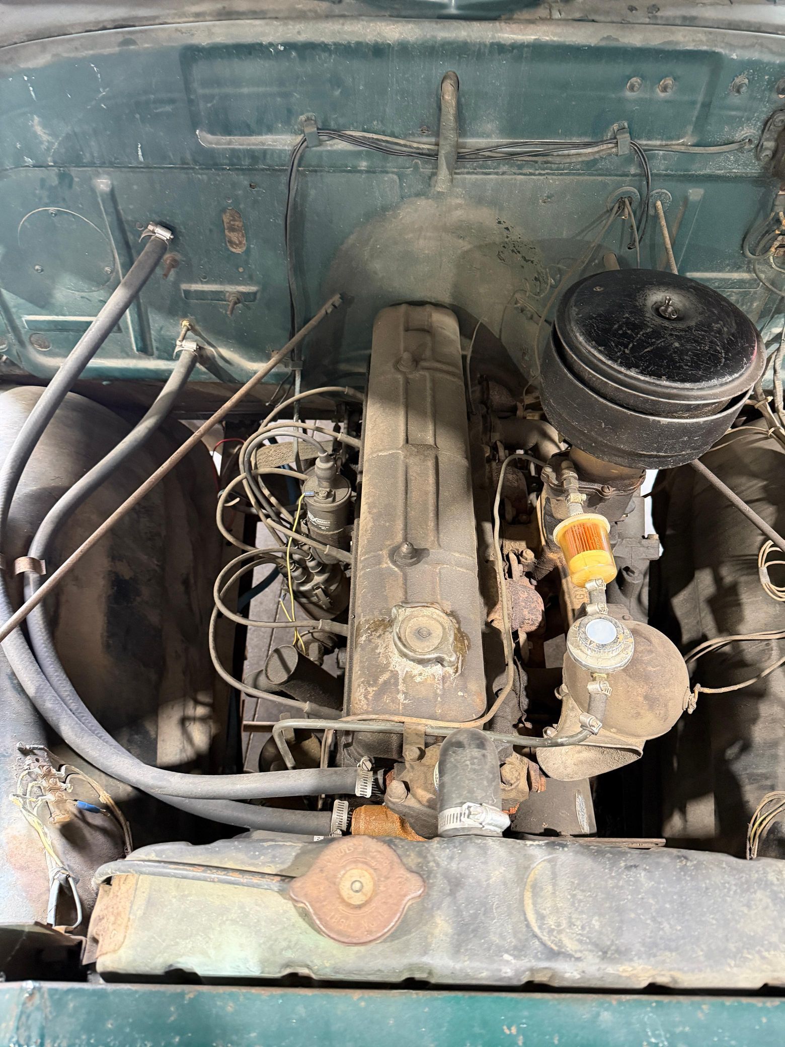 Engine compartment of 1953 Chevy truck