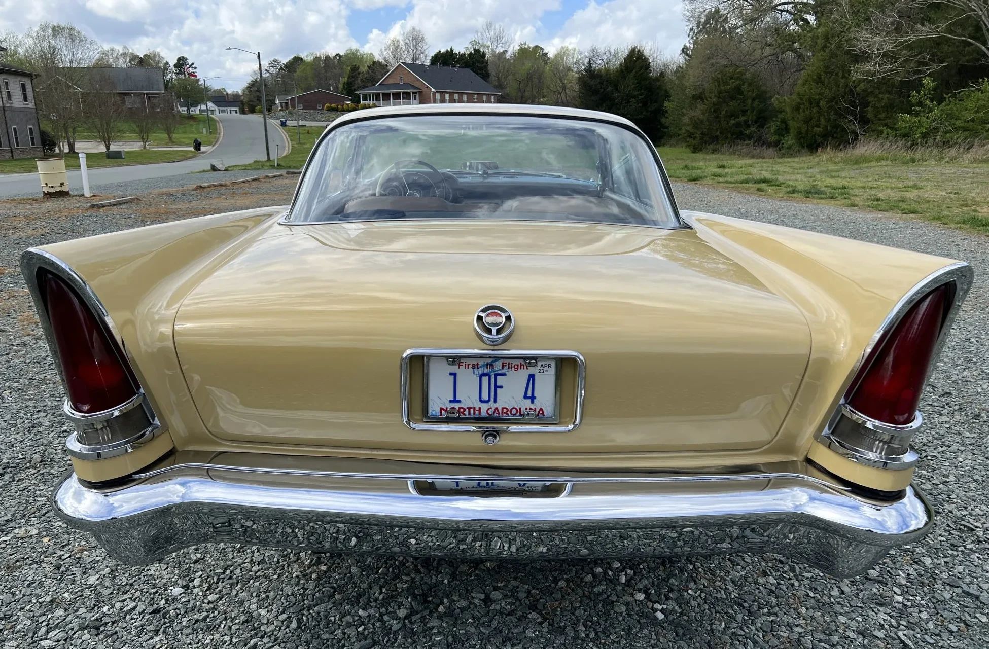 1957 Chrysler 300-C Hardtop: "America's Greatest Performing Car" In Ultra-Rare Champagne Gold 15 Rear view of a 1957 Chrysler 300-C with North Carolina vanity plate reading "1 OF 4"