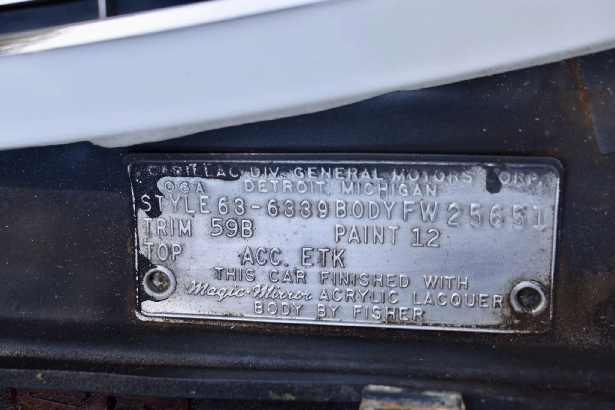 Body plate on a 1963 Cadillac