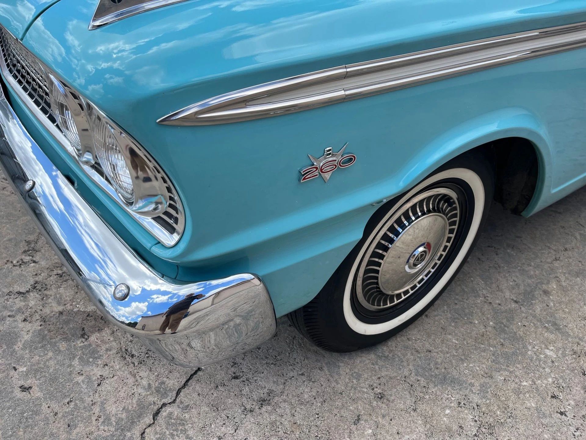1963 Ford Fairlane 500 Sedan With 260 V8 And 3-Speed/Overdrive: Suddenly It's 1955 12 260 V8 badge on the front fender of a 1963 Fairlane