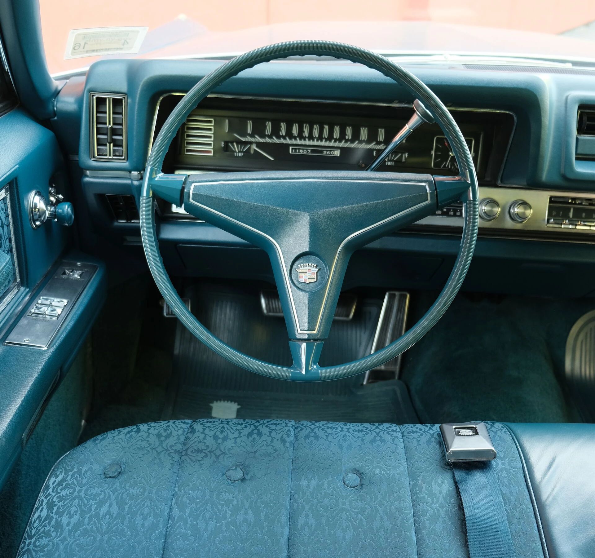 Dashboard and steering wheel of a 1968 Cadillac