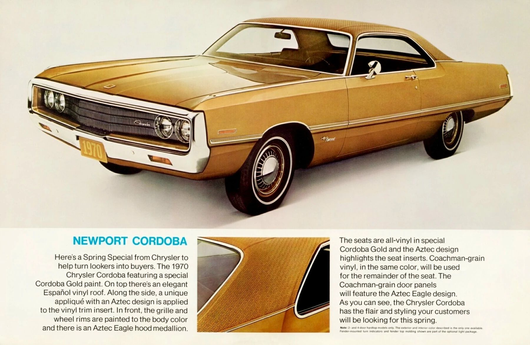 Dealer ad for the Newport Cordoba, described as "a Spring Special from Chrysler to help turn lookers into buyers"