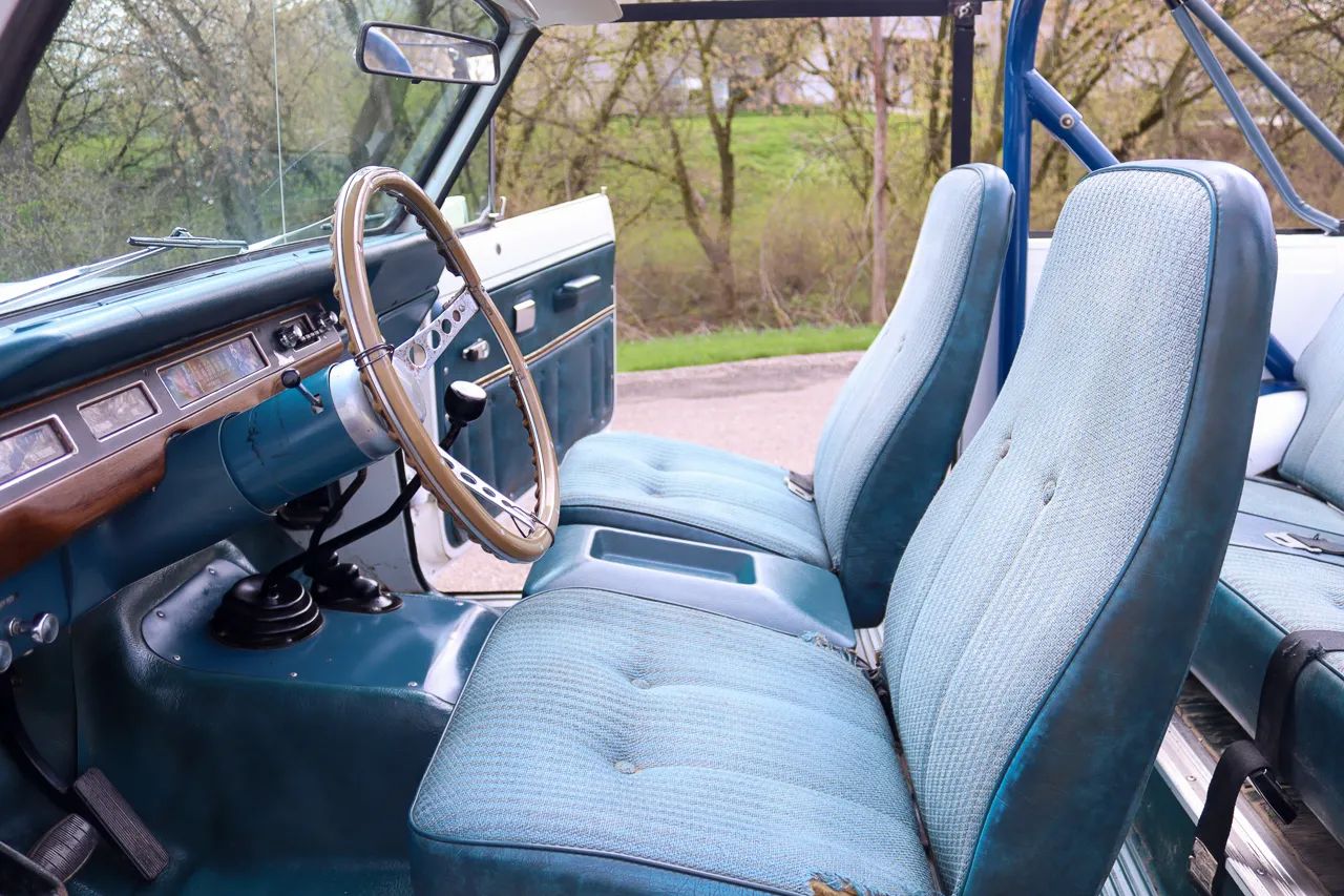 Blue interior of 1976 International Scout II Spirit of '76