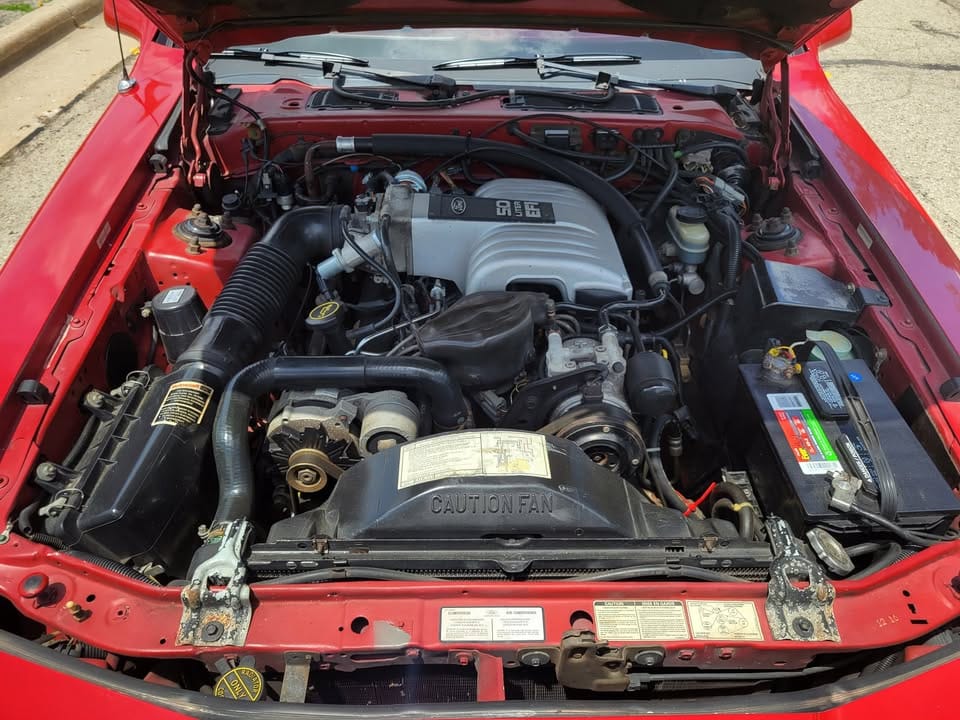 1988 Mercury Cougar engine compartment with 5.0-liter V8