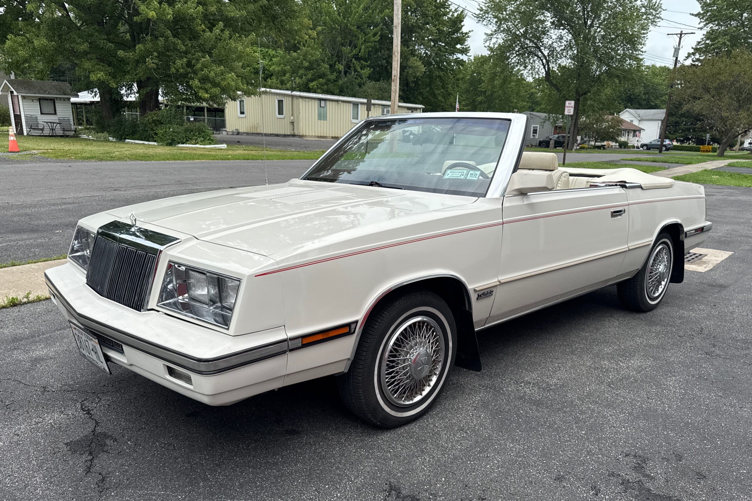 1985 Chrysler LeBaron Convertible For Sale: The Turbo-Powered, Top-Down Bargain Of The Summer? 1 Driver front three-quarter view of white 1985 Chrysler LeBaron Turbo Convertible