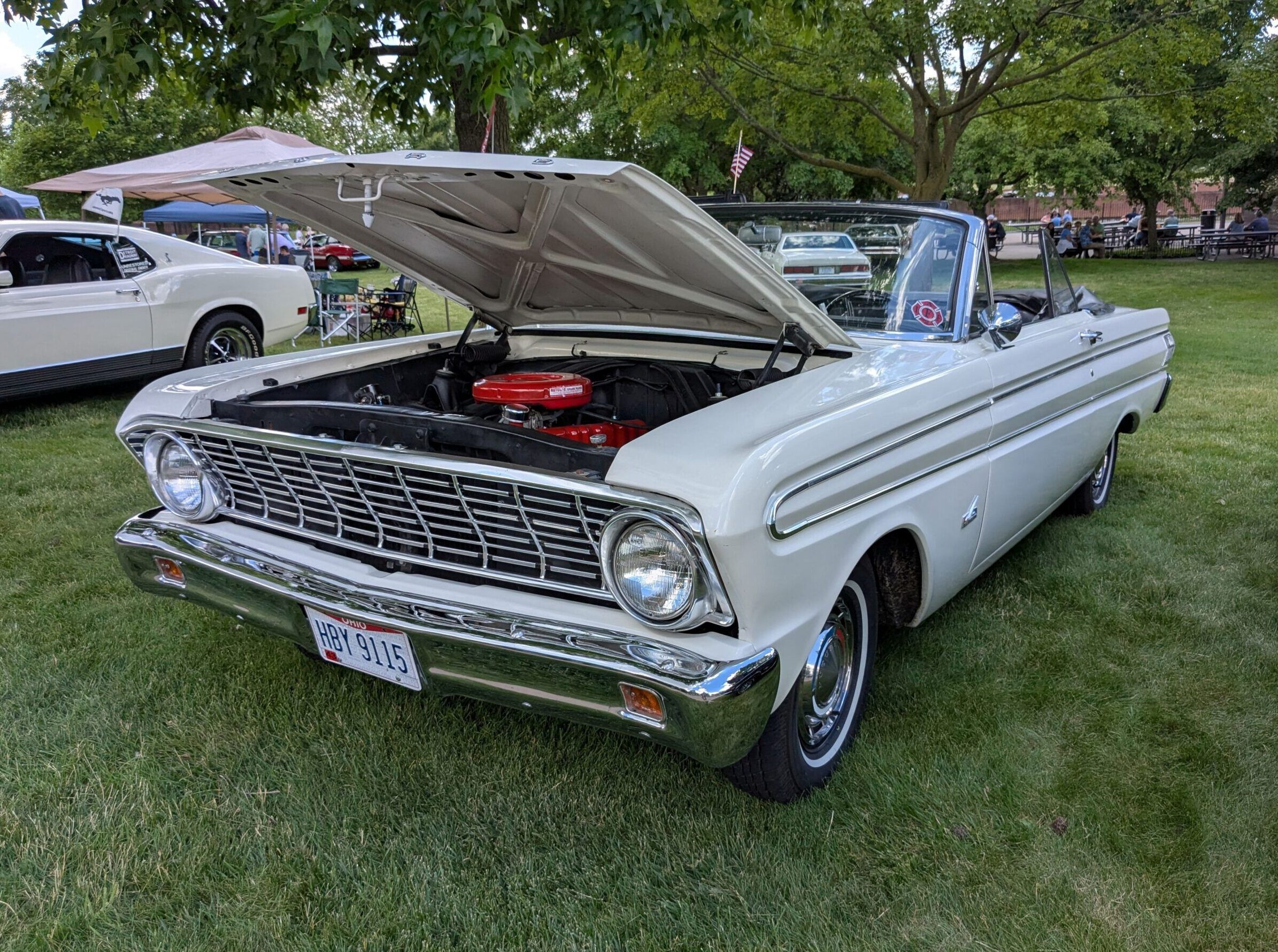 Driver front three-quarter view of white 1964 Ford Falcon Futura Convertible