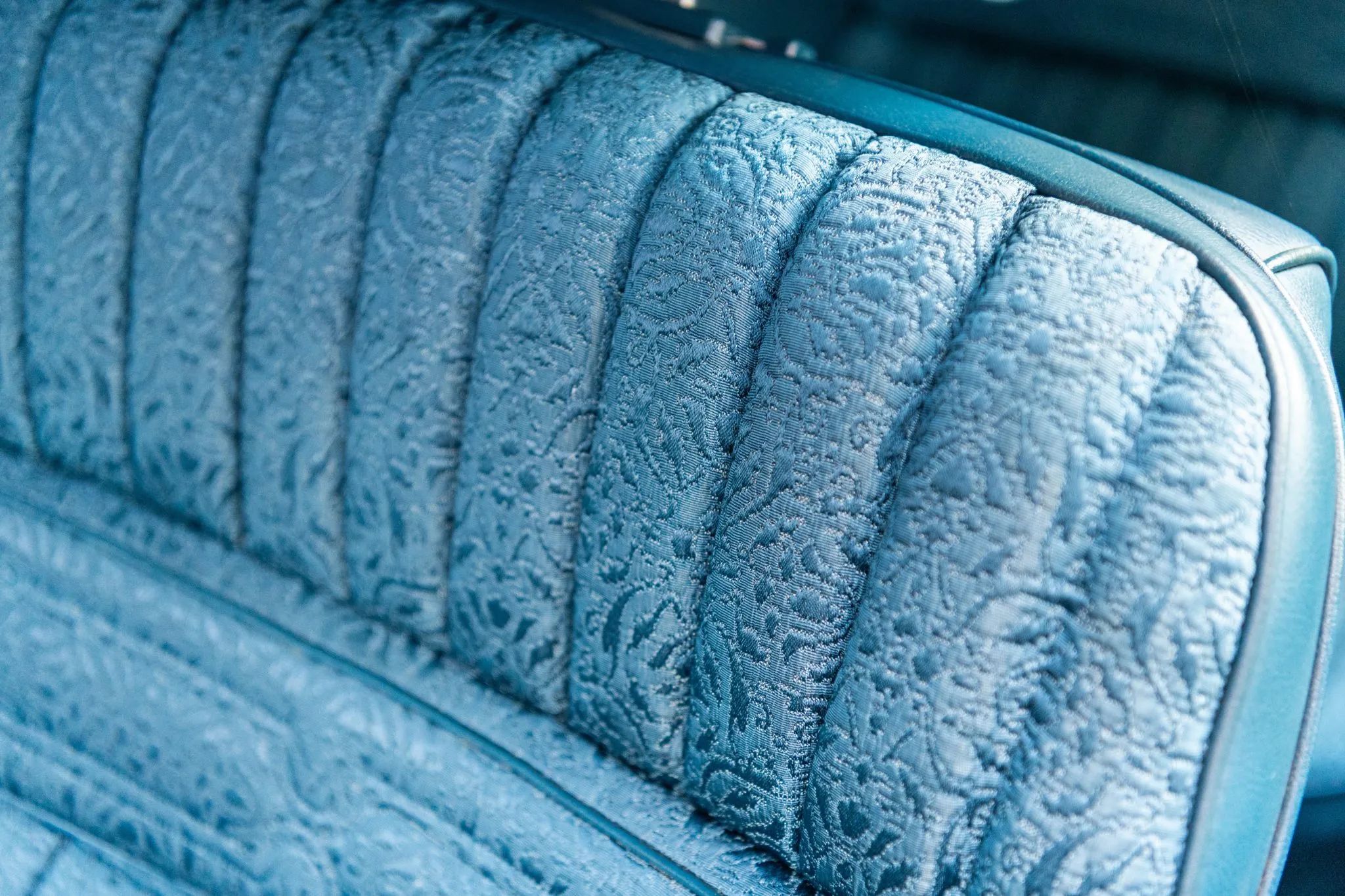 1972 Buick Electra 225 Custom Limited: "The Look Of A Quality Automobile Without Being A Bit Ostentatious" 20 Closeup of blue embroidered cloth upholstery
