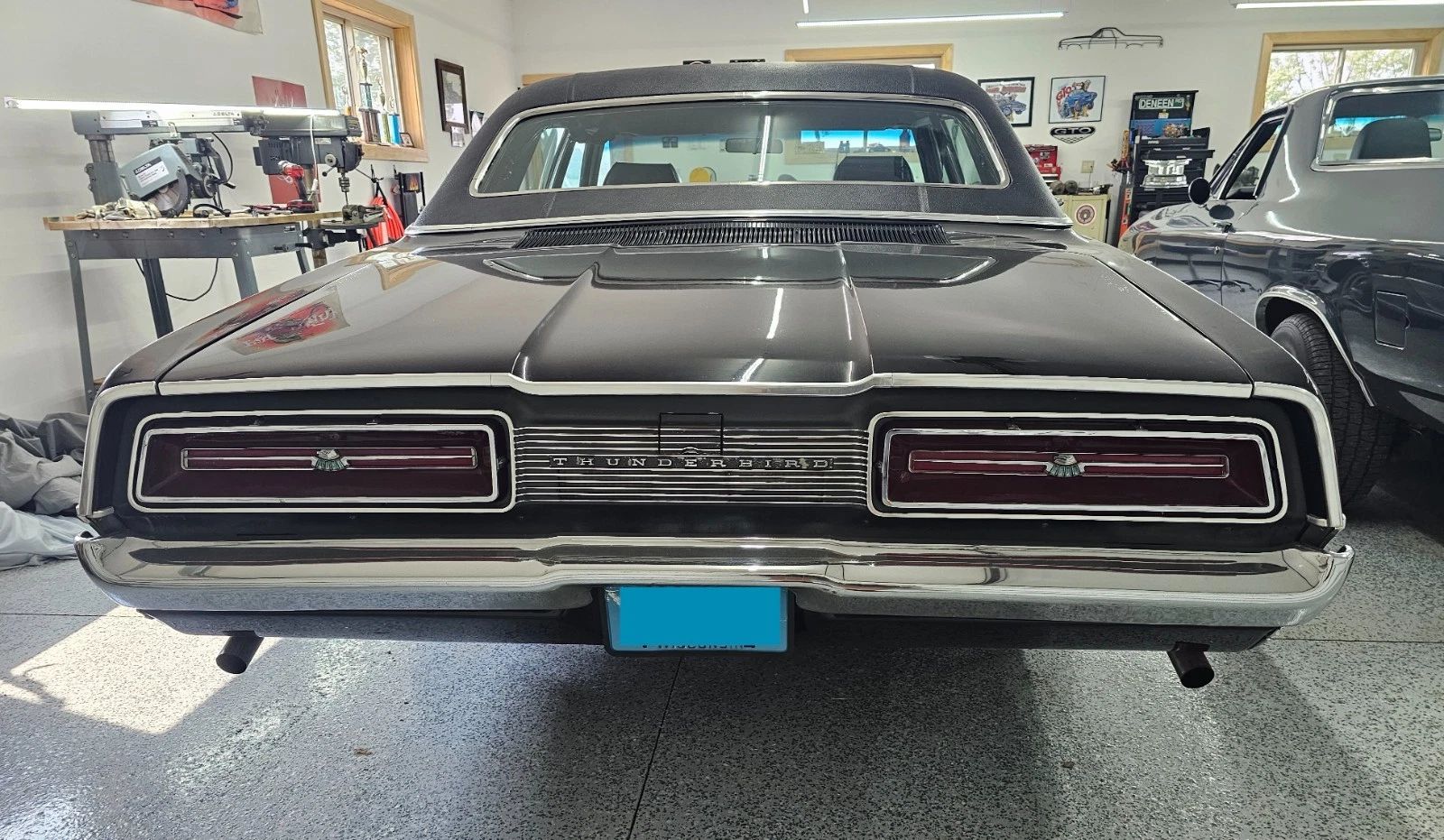1969 Ford Thunderbird Four-Door Landau For Sale: A Two-Owner, Low-Mileage 'Bird In Raven Black...With A Green Interior 8 Rear view of black 1969 Ford Thunderbird