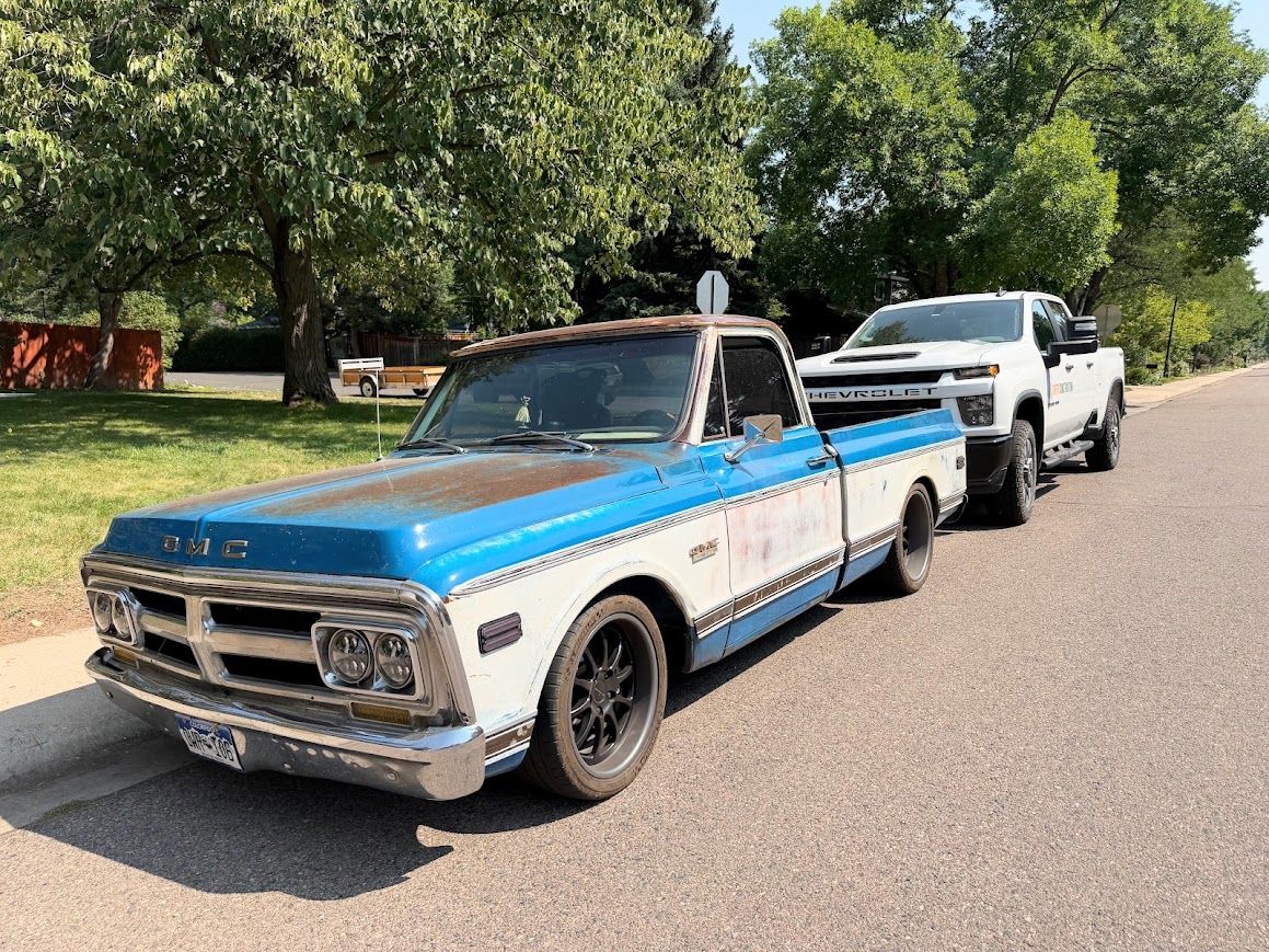 Curbside Juxtaposition: The Long And Short Of It 2 GMC 1500 Custom Chevrolet Silverado 2500