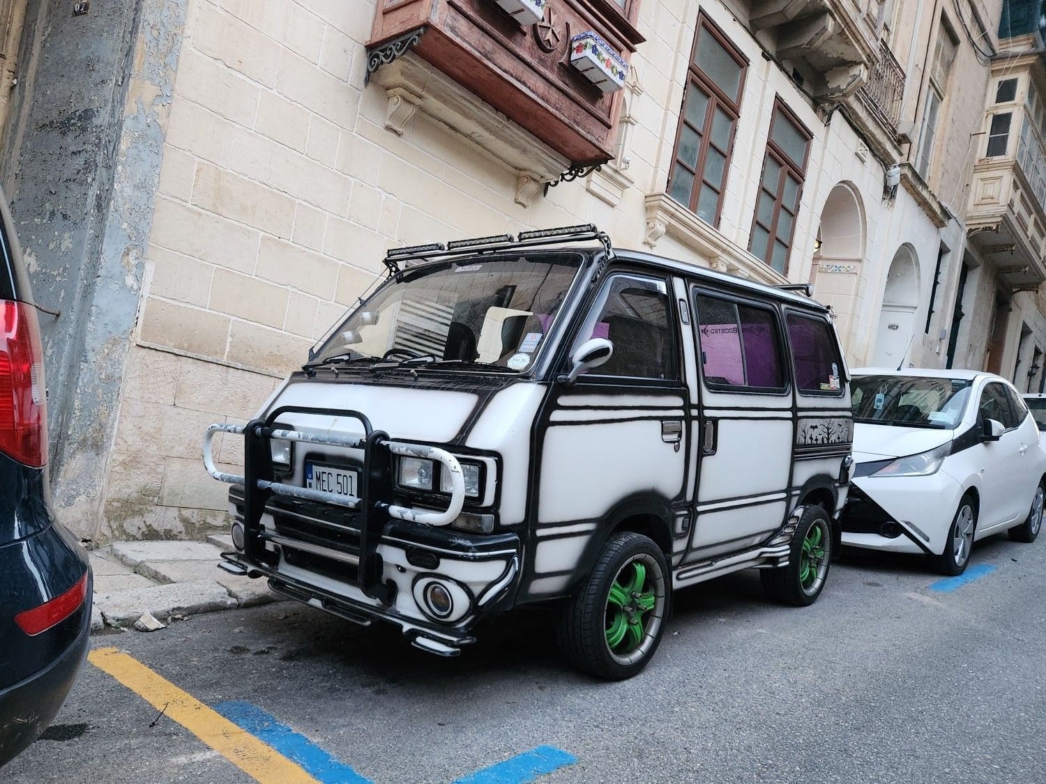 Classic Cars of Malta: Automotive Melting Pot - Ford, Morris, Suzuki, Skoda, etc 6 Crazy painted Subaru Sambar Kei van.
