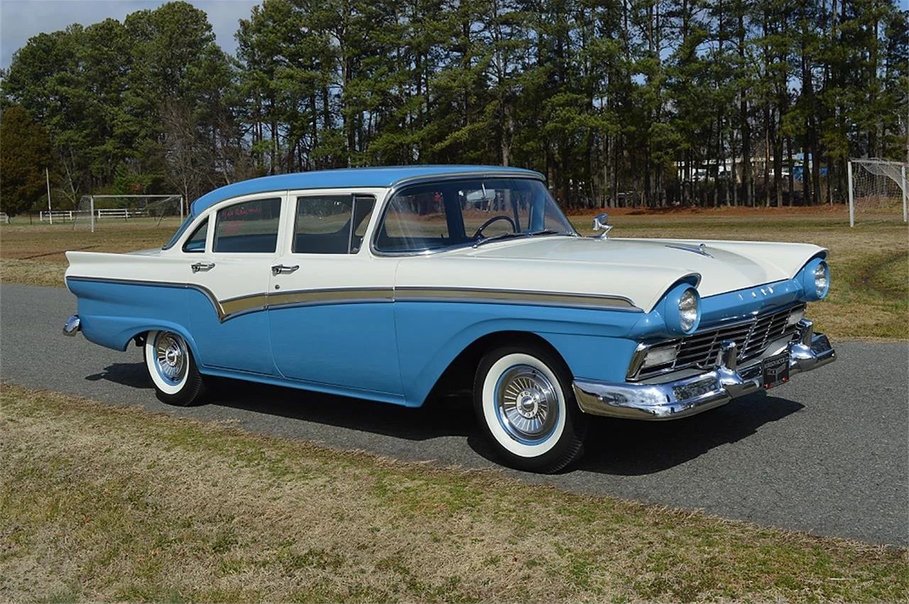 The 1957–1959 Ford-Chevrolet Sales Race: Busting Some Myths About When Ford Finally Beat Chevrolet — Twice 41 Right front 3q view of a two-tone 1957 Ford four-door sedan