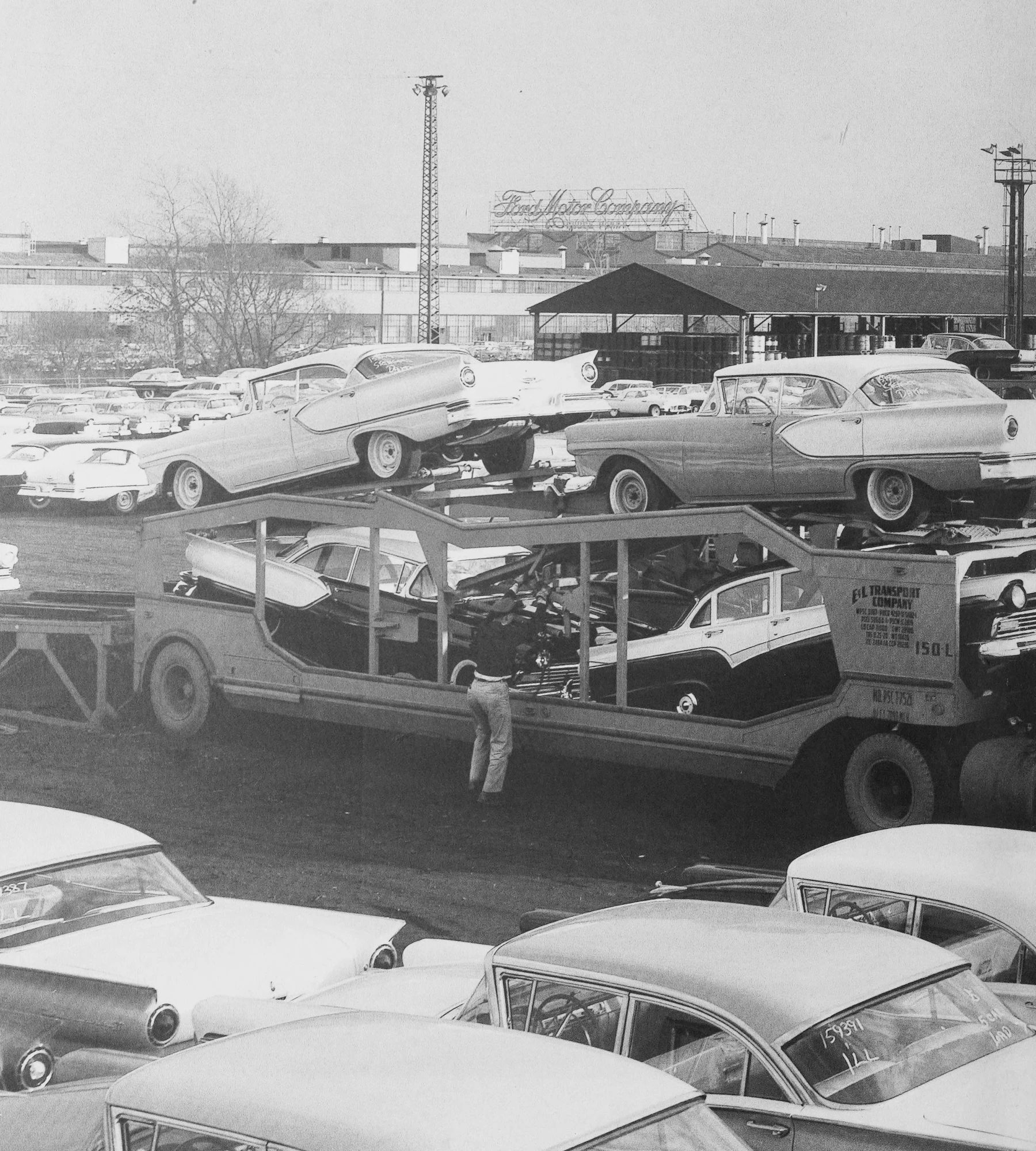 The 1957–1959 Ford-Chevrolet Sales Race: Busting Some Myths About When Ford Finally Beat Chevrolet — Twice 14 B&W photos of 1957 Fords loaded onto trucks