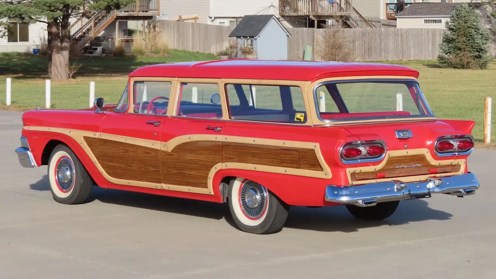1958 Oldsmobile Dynamic 88 Fiesta Wagon: Looks Like A Fancy Cake, But Less Roomy Than A Country Squire 19 Left rear 3q view of a 1958 Ford station wagon with woodgrain side trim