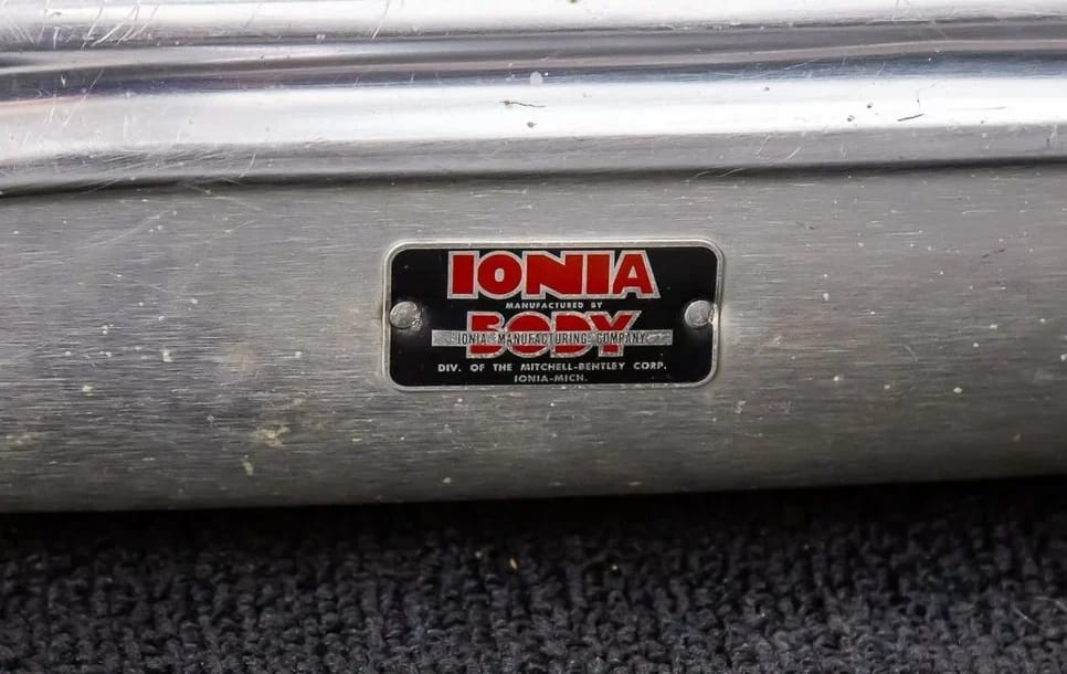 1958 Oldsmobile Dynamic 88 Fiesta Wagon: Looks Like A Fancy Cake, But Less Roomy Than A Country Squire 17 Ionia badge on the seat frame of a 1958 Oldsmobile
