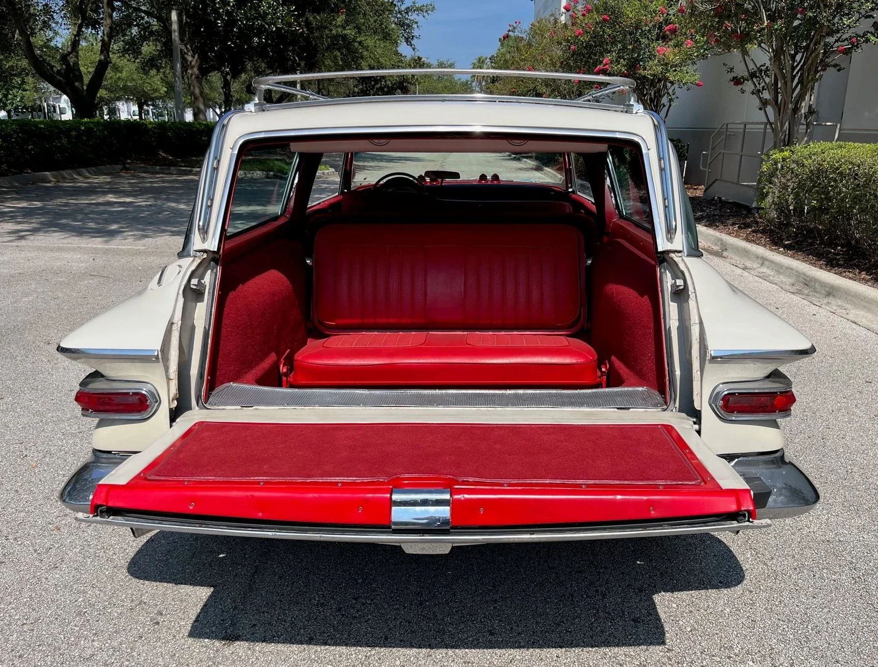 1962 Chrysler New Yorker Town & Country: 1962's Most Expensive Luxury Wagon Was A 1961 Plymouth In Disguise 20 Rear of a 1962 Chrysler nine-passenger wagon with the tailgate open to show the rear-facing third seat