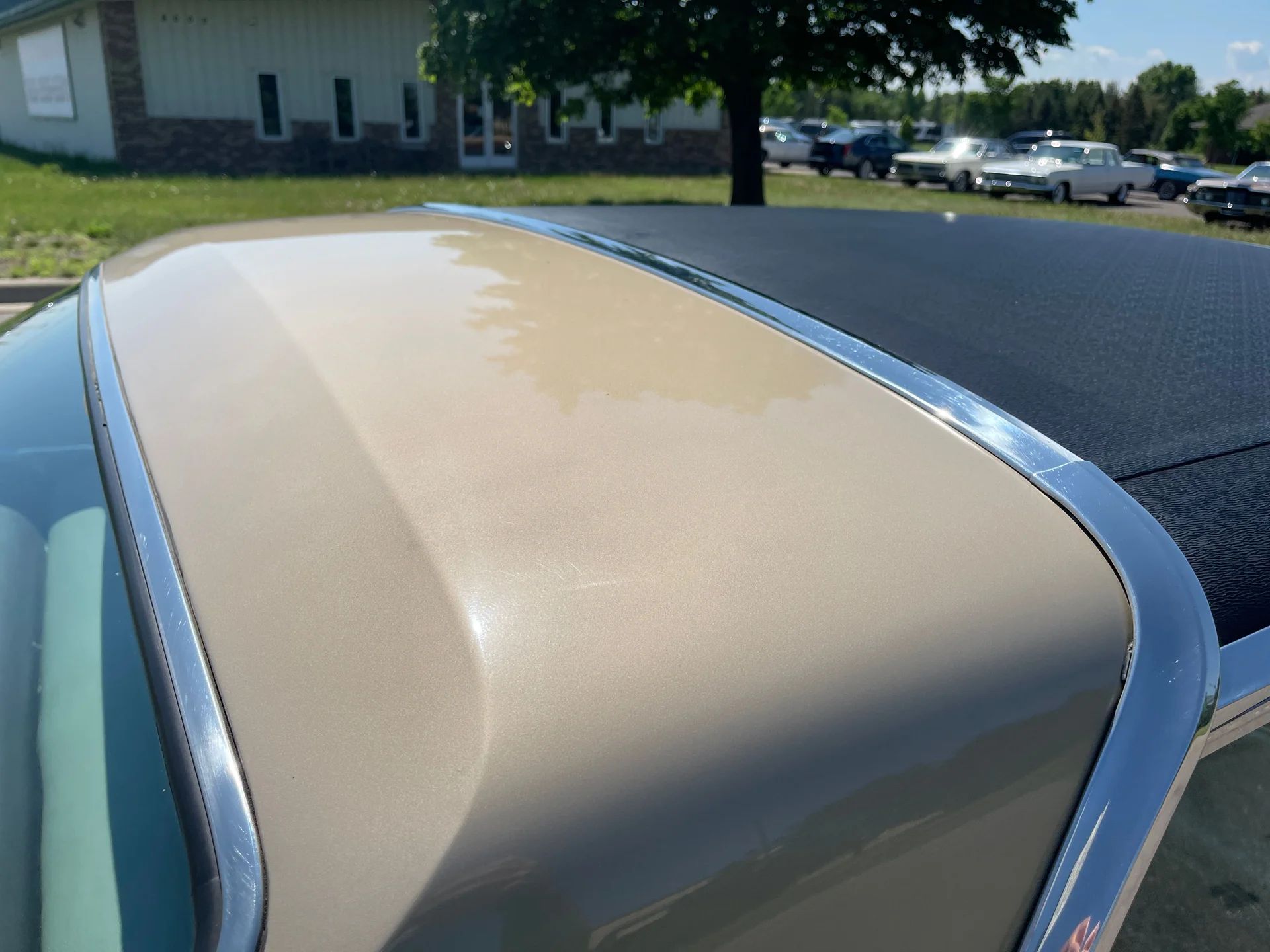 Closeup of the roof of a 1964 Chrysler with a vinyl half-top