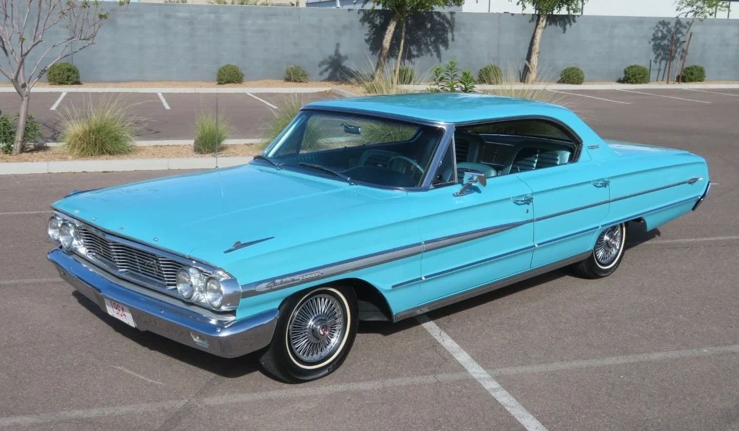 1963 Ford Galaxie 500/XL: Buckets And Console In Ford's Short-Lived "Extra Lively" Four-Door Hardtop 15 High-angle left front 3q view of a 1964 Ford four-door hardtop