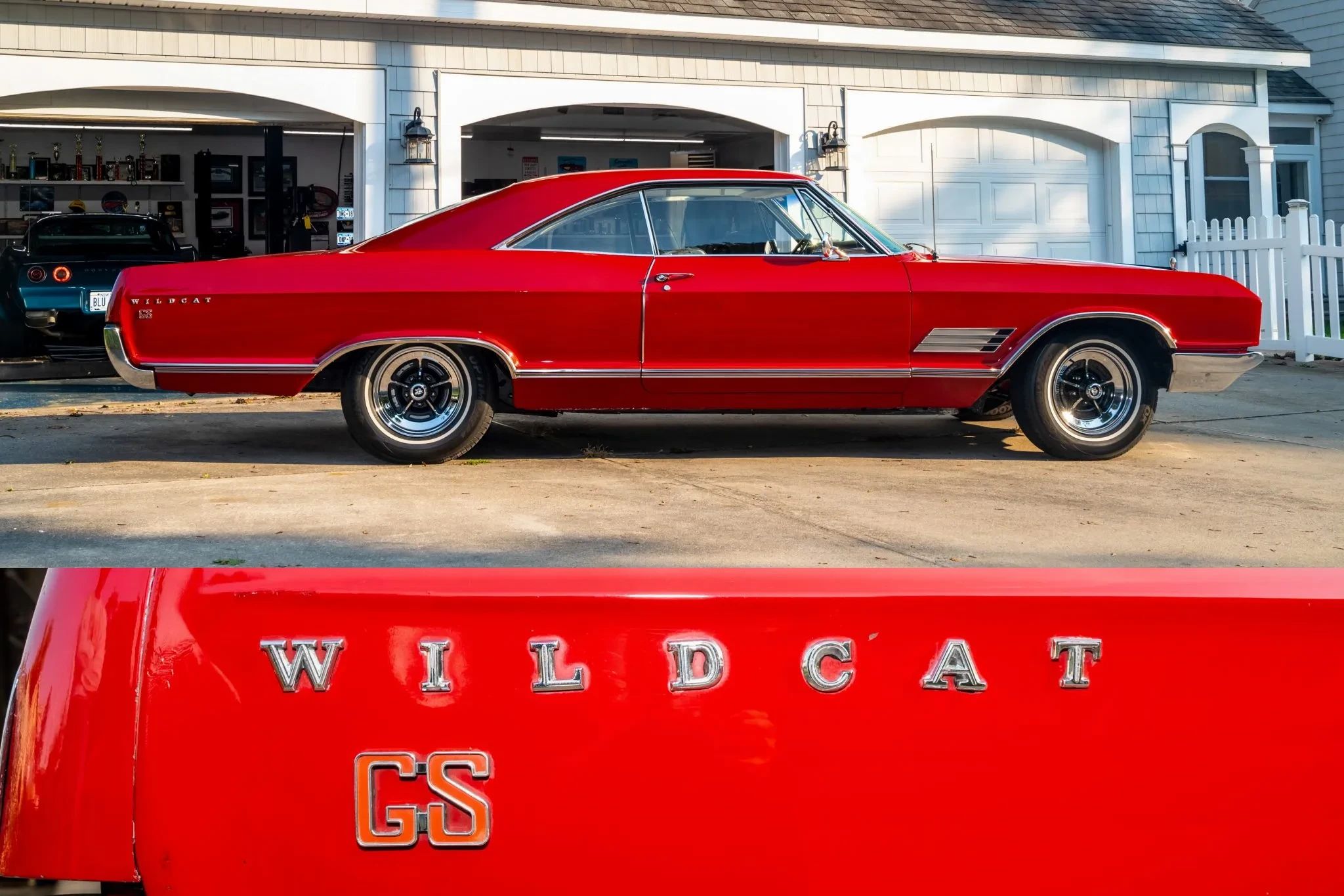 1966 Buick Wildcat Custom Gran Sport: One-Year-Only Full-Size Buick Muscle "For Young People Of All Ages" 1 Side view of a red 1966 Buick Wildcat two-door hardtop and a closeup of its Wildcat GS badge