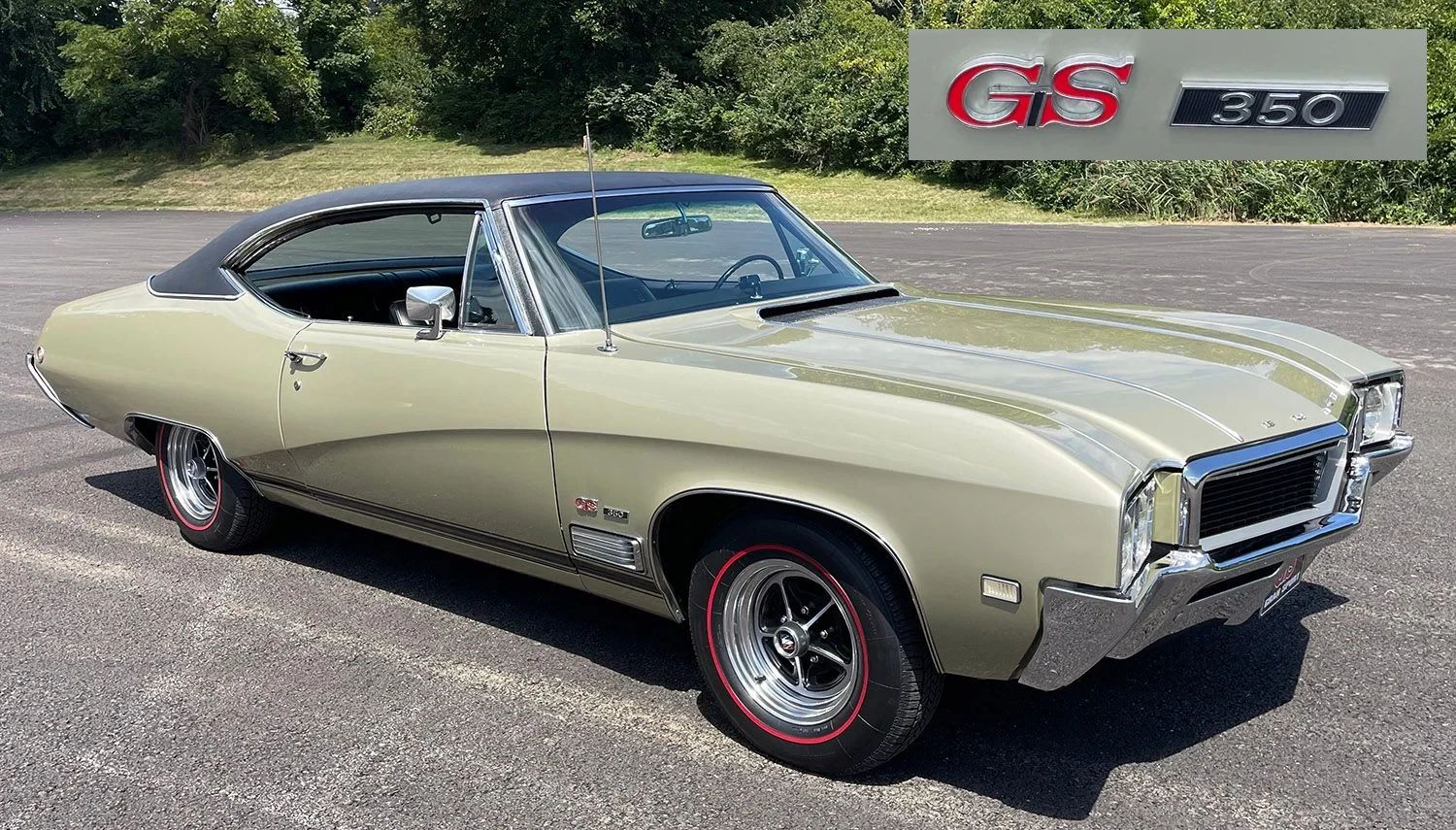 1968 Buick GS 350 Sport Coupe: Not Quite A Muscle Car, This Junior GS Was The Best-Handling Buick Of Its Time 1 Right front 3q view of an Ivory Gold Mist 1968 Buick GS 350 two-door hardtop with an inset in the corner showing the "GS 350" fender badge