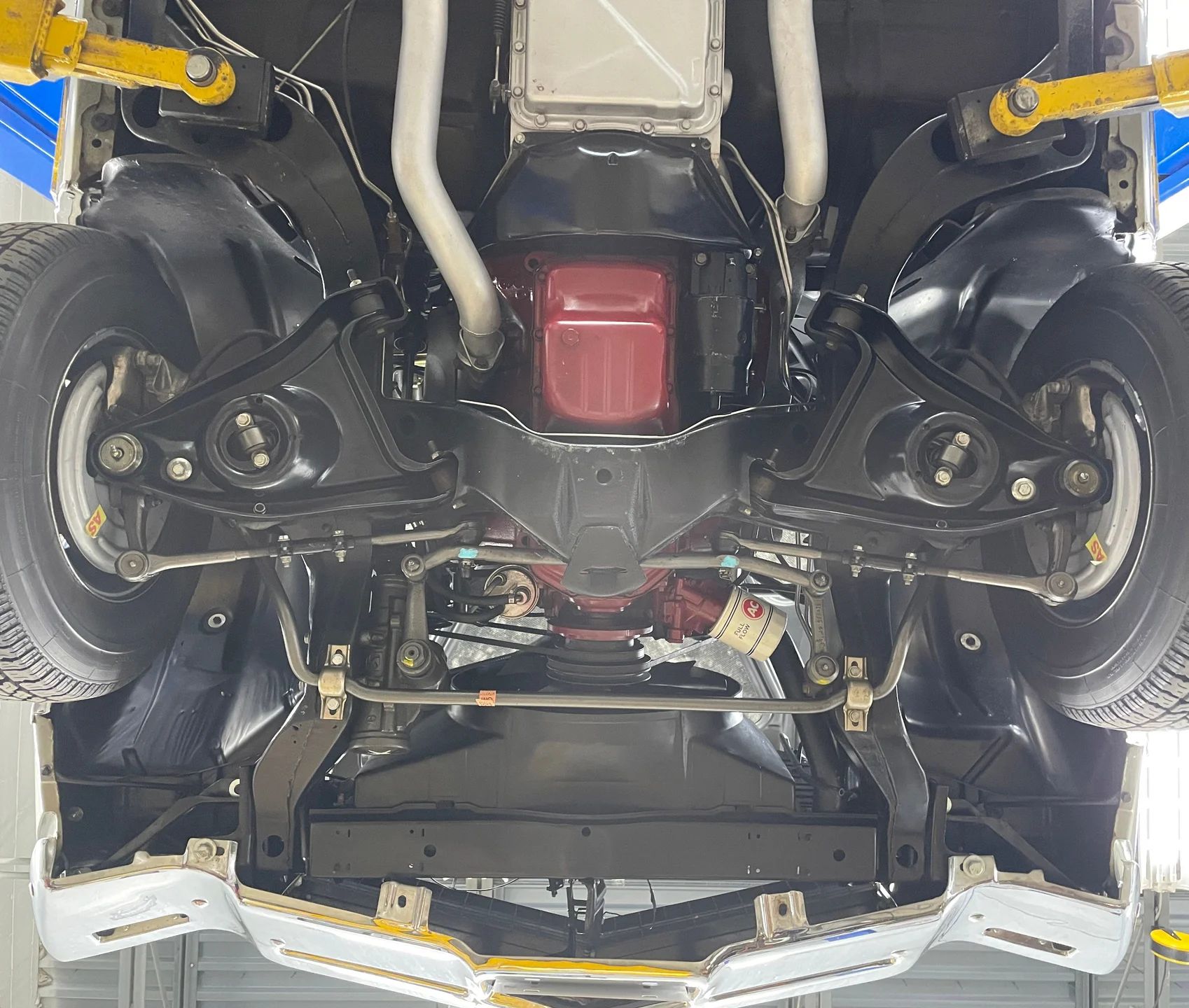 1968 Buick GS 350 Sport Coupe: Not Quite A Muscle Car, This Junior GS Was The Best-Handling Buick Of Its Time 11 Front suspension and engine of a 1968 Buick A-body, seen from below