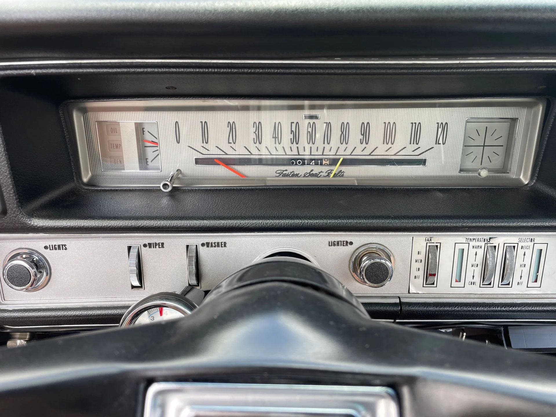 1968 Buick GS 350 Sport Coupe: Not Quite A Muscle Car, This Junior GS Was The Best-Handling Buick Of Its Time 19 Instrument panel of a 1968 Buick A-body, with thumbwheel controls below a silver-face strip speedometer