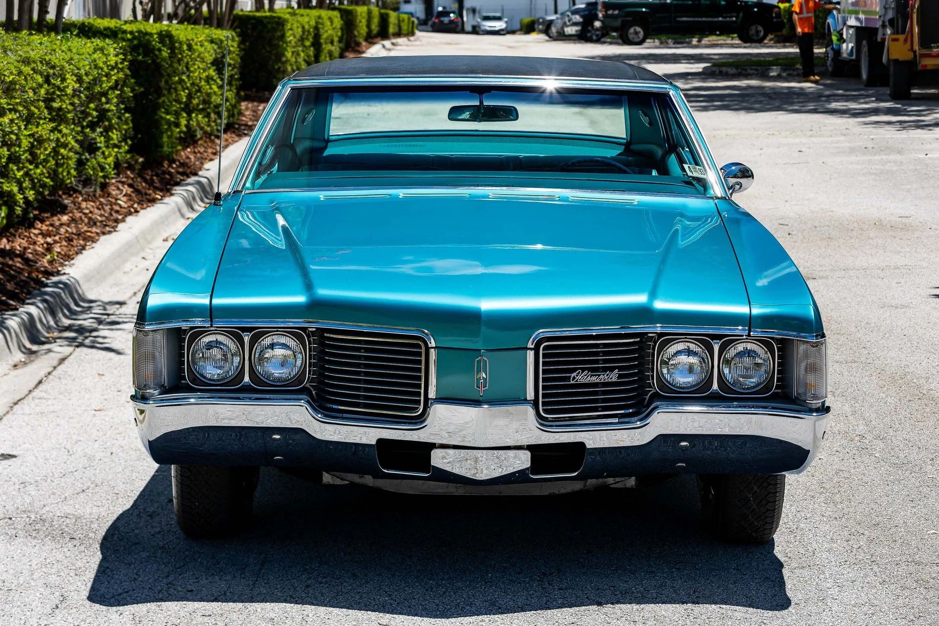 1968 Oldsmobile Delta 88 Holiday Sedan: A Cool Blue Olds "Youngmobile" In Ocean Turquoise 12 Front view of a 1968 Oldsmobile four-door hardtop