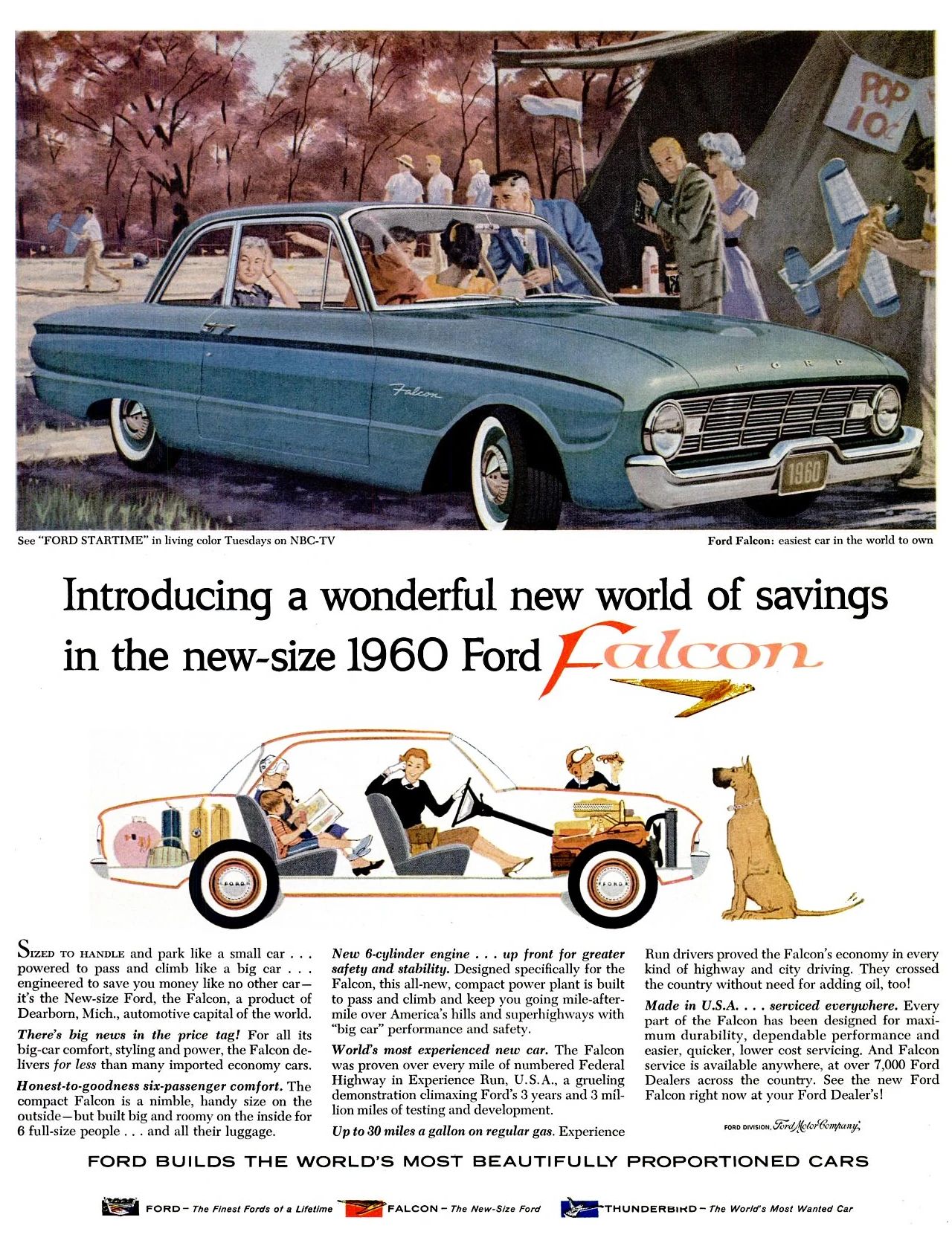 The 1957–1959 Ford-Chevrolet Sales Race: Busting Some Myths About When Ford Finally Beat Chevrolet — Twice 37 1959 ad for the 1960 Ford Falcon, with the headline "Introducing a wonderful new world of savings in the new-size 1960 Ford Falcon"