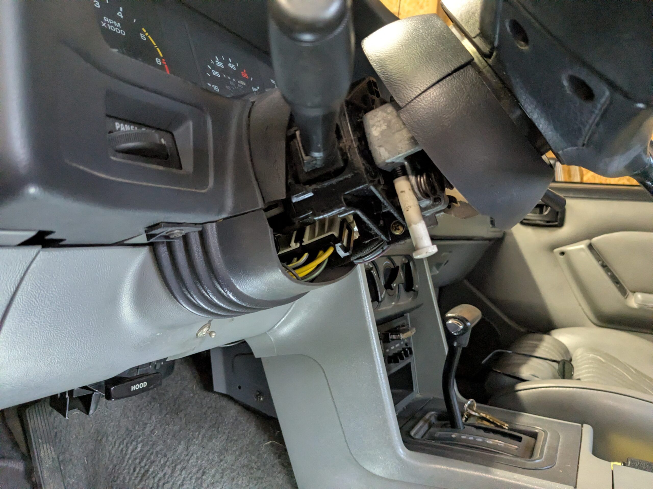 1988 Mustang GT Convertible: Why It Took Over Two Hours To Replace The Speedometer Cable 3 Steering column of 1988 Ford Mustang GT with plastic covers removed