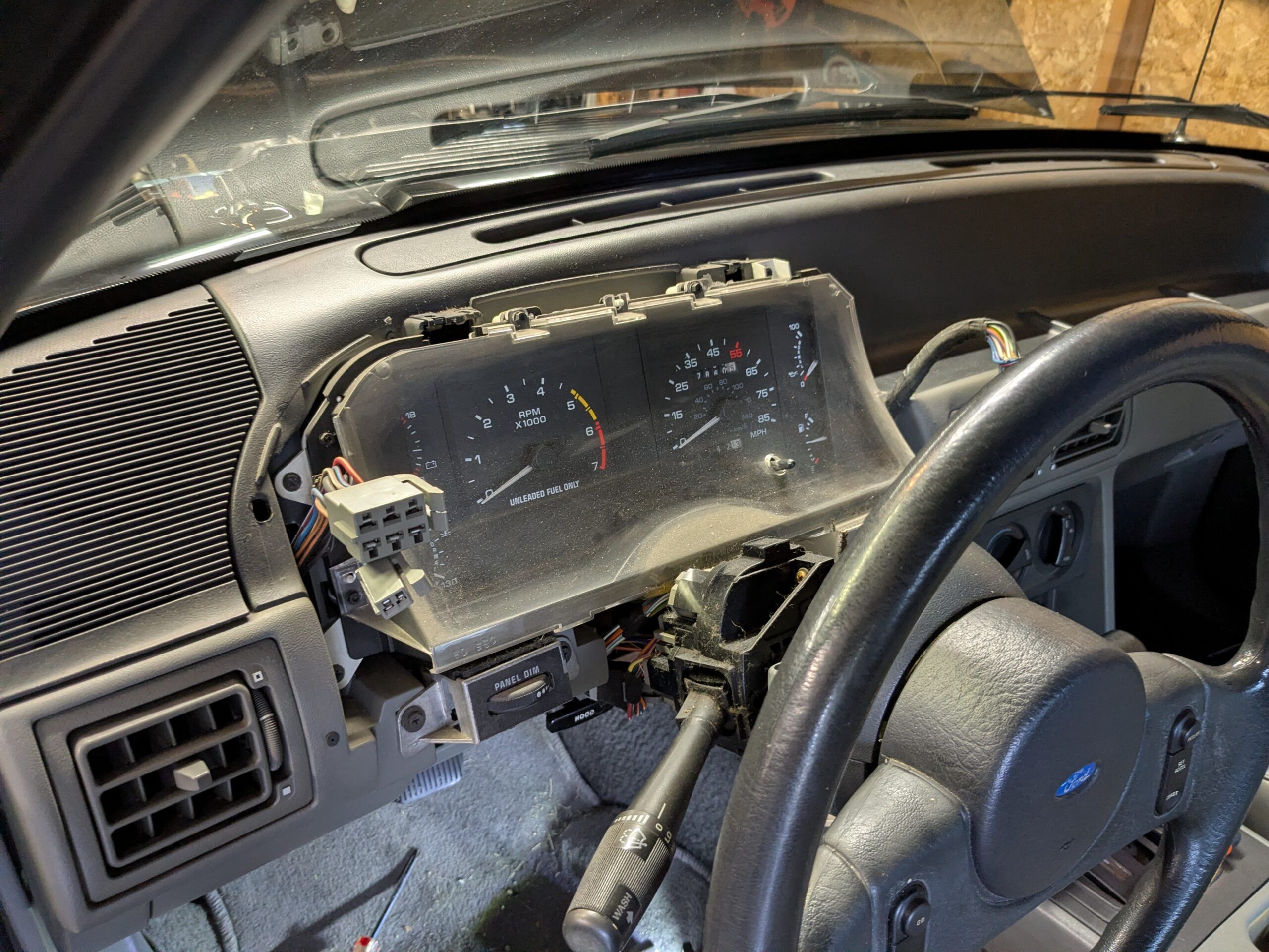 1988 Mustang GT Convertible: Why It Took Over Two Hours To Replace The Speedometer Cable 6 1988 Mustang dashboard with instrument panel surround removed