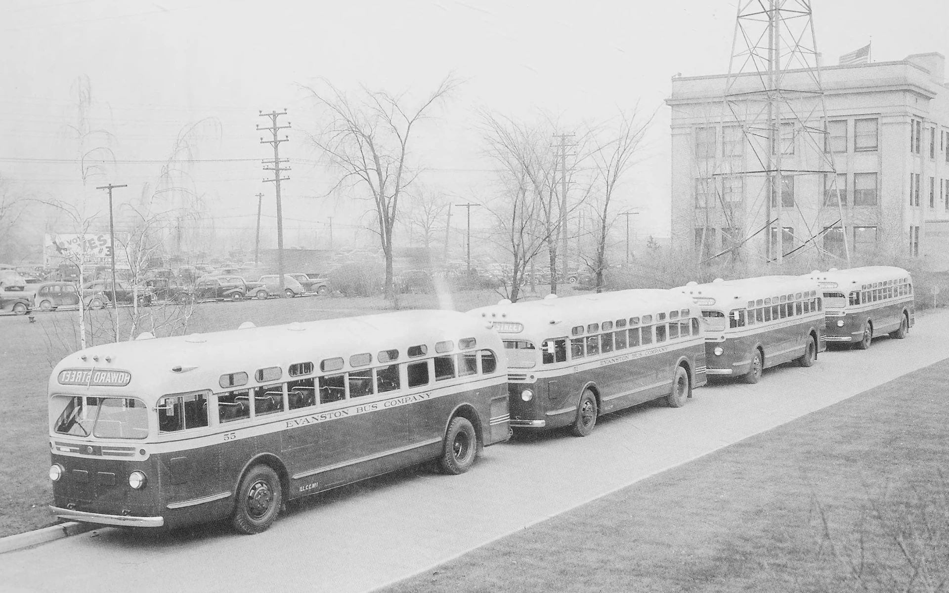 The World's First Successful Torque Converter Automatic Transmission Was In A Bus: The 1938-1948 Yellow Coach/GMC Spicer Hydraulic Transmission 15 B&W photo showing a row of four GM Old Look buses