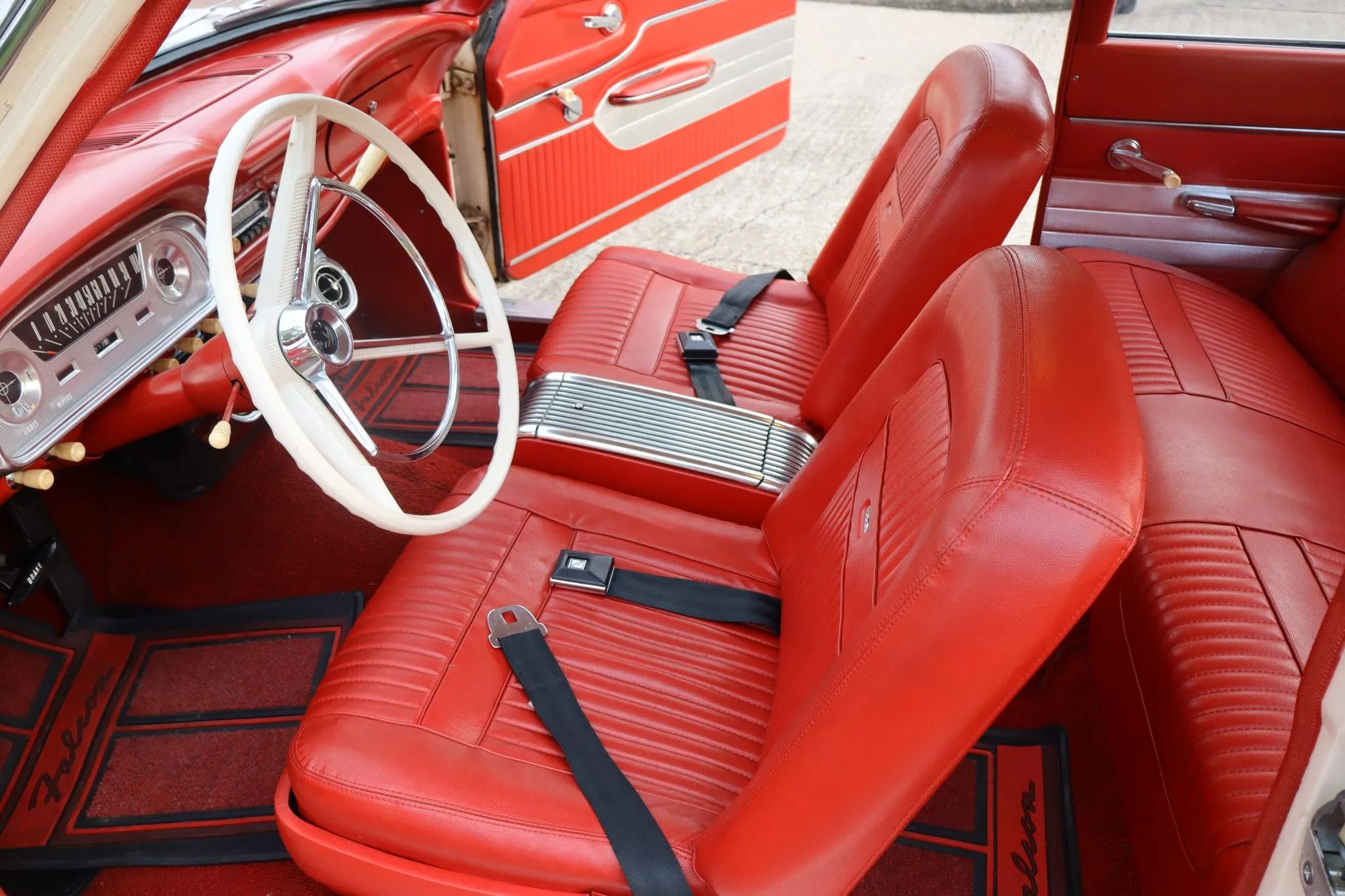 1963 Ford Falcon Squire V-8 Station Wagon: One Of Just 162 Falcon Wagons With The 260 V-8 And Bucket Seats 3 Interior of a 1961 Falcon Futura, seen through the driver's door