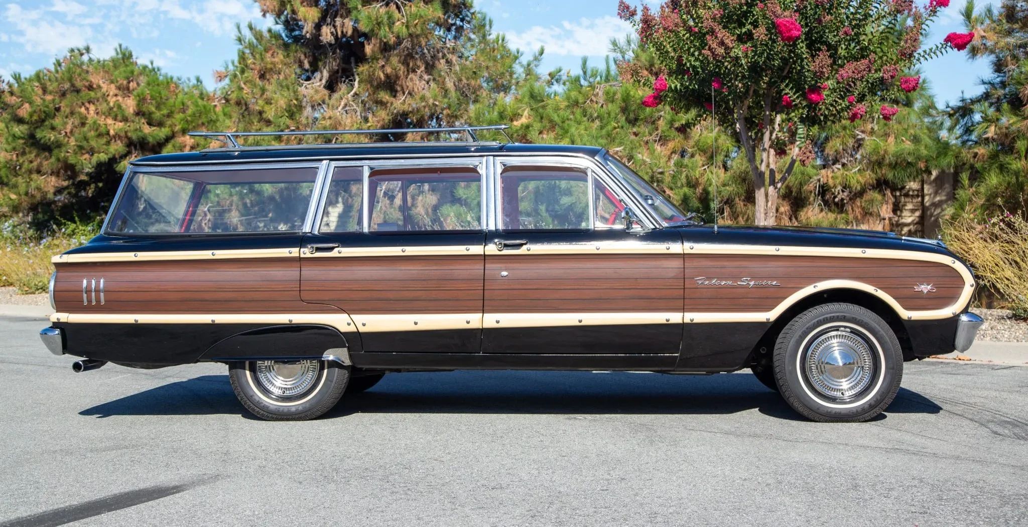 1963 Ford Falcon Squire V-8 Station Wagon: One Of Just 162 Falcon Wagons With The 260 V-8 And Bucket Seats 7 Right side view of a 1963 Falcon Squire wagon with woodgrain side trim