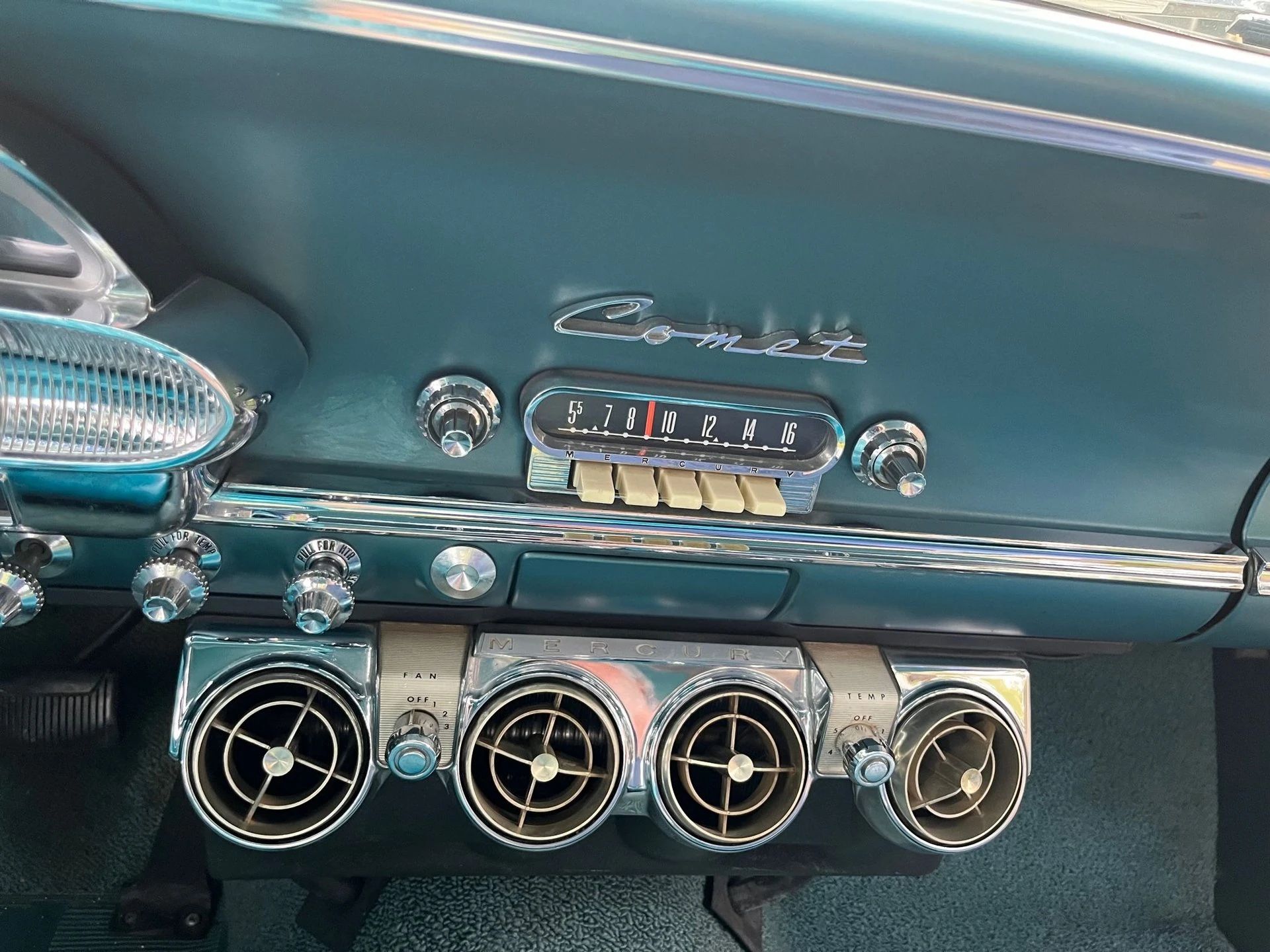 1963 Mercury Comet V-8 Sedan: "For Better Or For Worse, Something Different Under The Hood" 15 Closeup of the radio and air conditioner in a 1963 Comet
