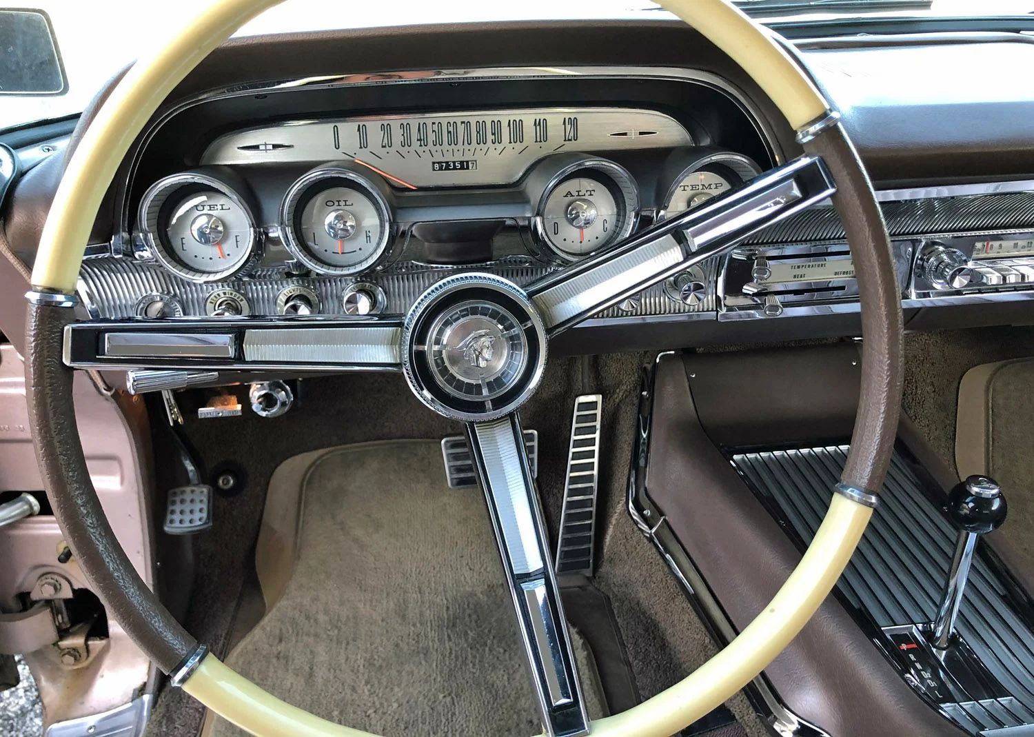 1963 Mercury Monterey S-55 Two-Door Hardtop: One-Year-Only Bucket-Seat Breezeway 21 Steering wheel and instrument panel of a 1963 Mercury