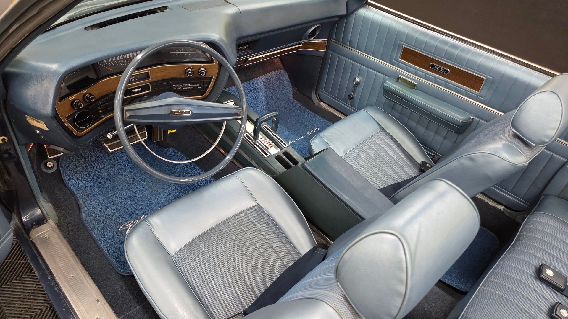 Light blue interior of 1969 Ford XL Convertible