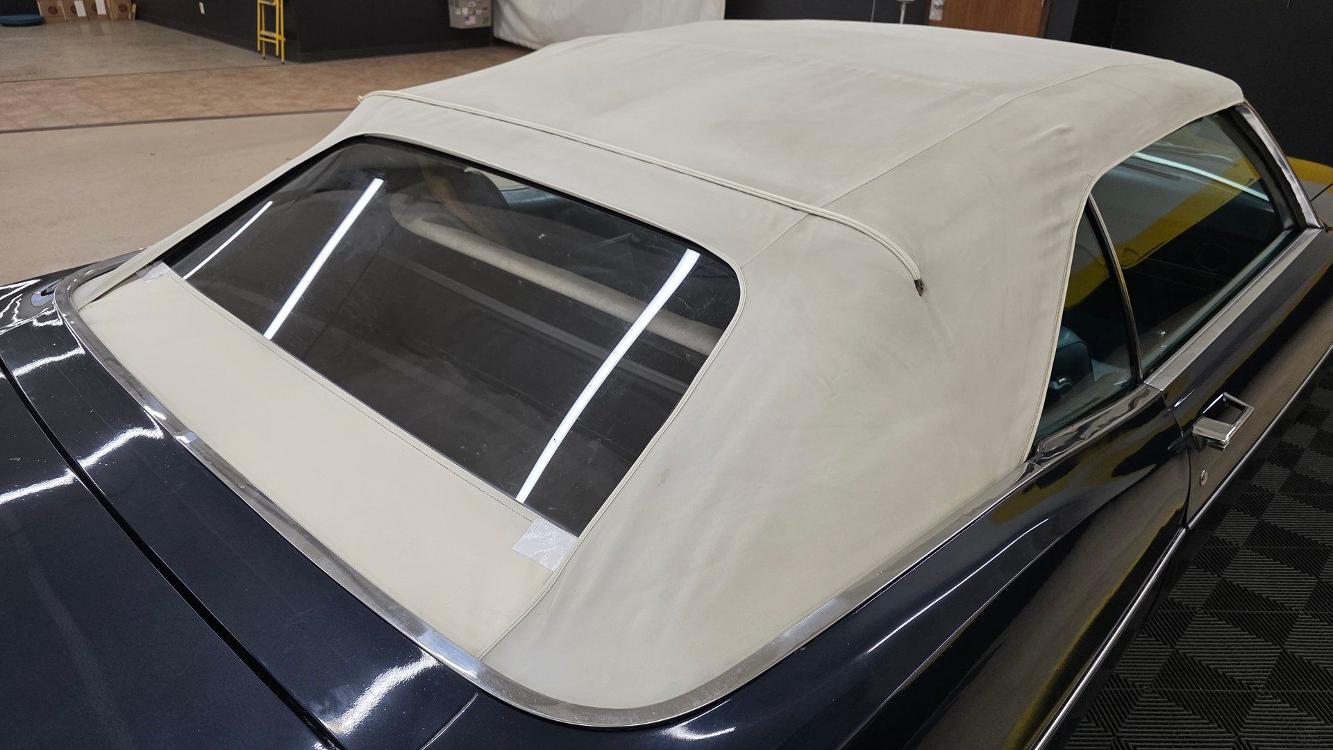 White convertible top of dark blue 1969 Ford XL Convertible