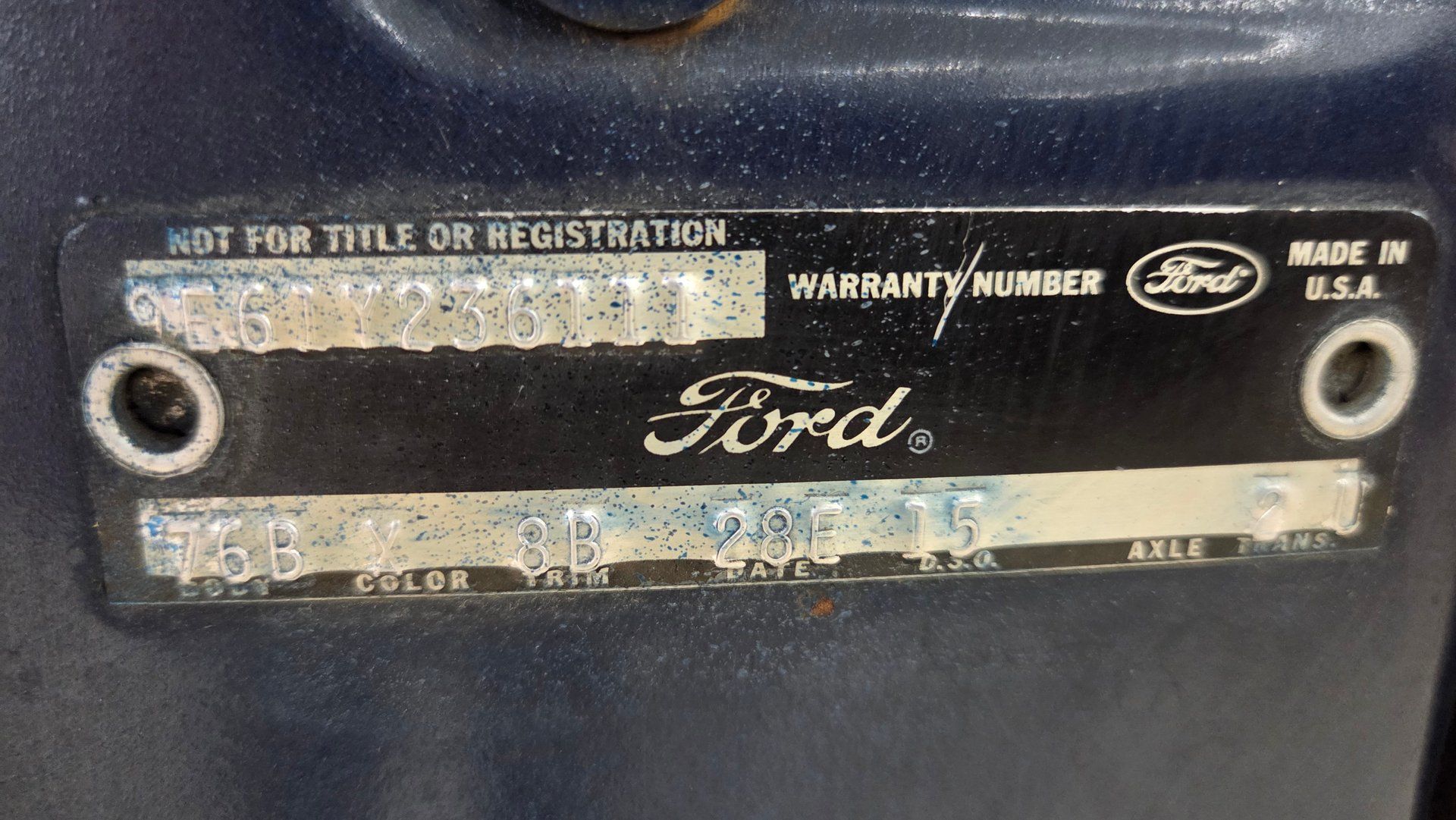 1969 Ford XL Convertible door tag