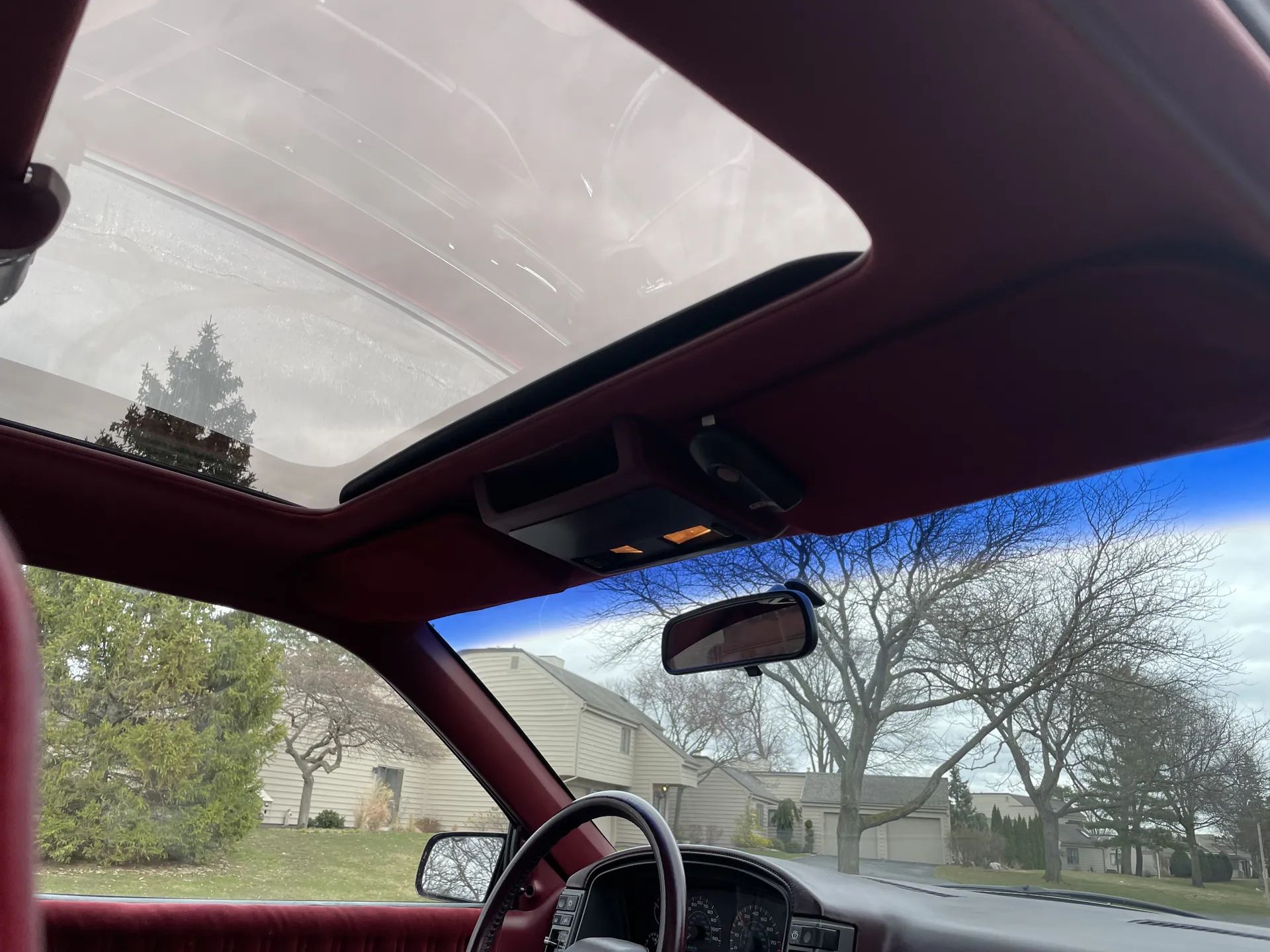 1988 Oldsmobile Cutlass Calais With Quad 4 And Rare 5-Speed: "A Heady Blend of High Revs and Haut Velour" 11 Glass sunroof of a 1988 N-body Calais, seen from inside looking up