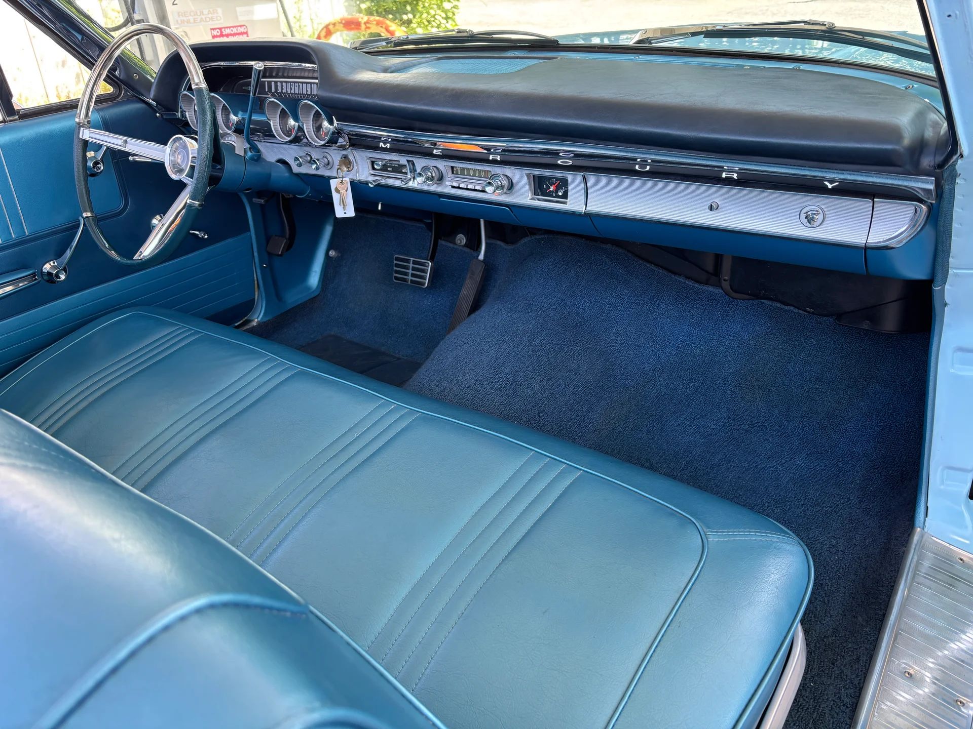 Blue vinyl interior with bench seat in 1964 Mercury Monterey Convertible