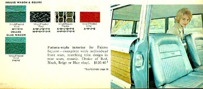 1963 Ford Falcon Squire V-8 Station Wagon: One Of Just 162 Falcon Wagons With The 260 V-8 And Bucket Seats 10 1962 Ford brochure excerpt showing the bucket seat option for the Falcon Squire, priced at $120.40