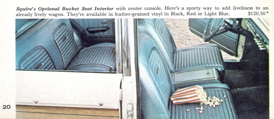 1963 Ford Falcon Squire V-8 Station Wagon: One Of Just 162 Falcon Wagons With The 260 V-8 And Bucket Seats 11 Brochure excerpt showing the bucket seat option for the 1963 Falcon Squire, priced at $120.50