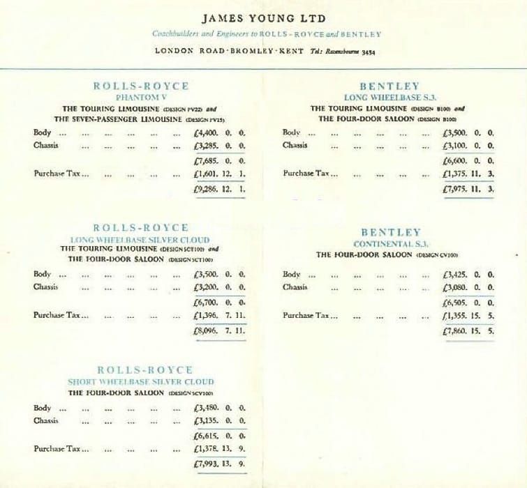 James Young price list