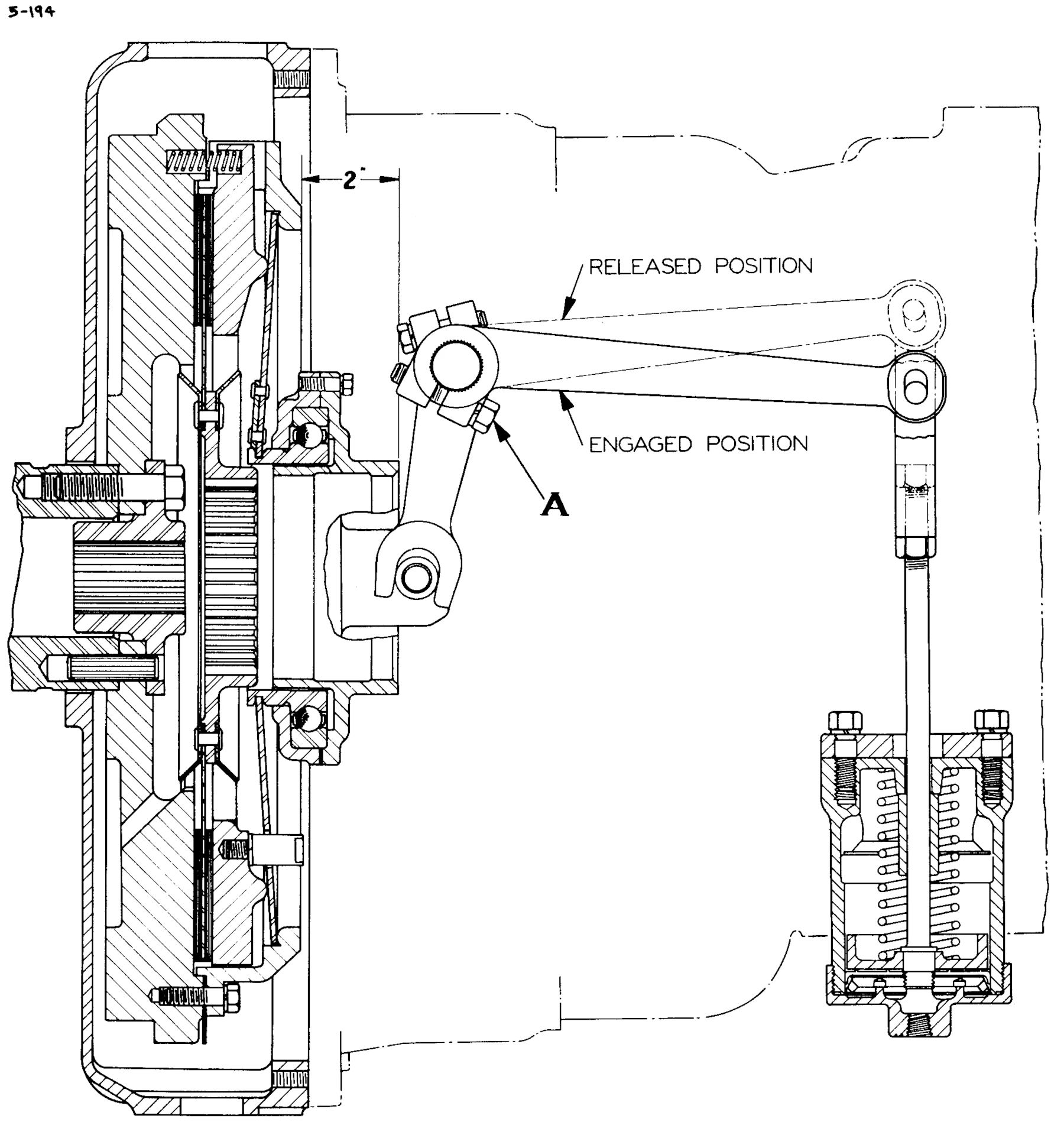 The World's First Successful Torque Converter Automatic Transmission Was In A Bus: The 1938-1948 Yellow Coach/GMC Spicer Hydraulic Transmission 24 Cross-section of the hydraulic drive clutch of an early Spicer hydraulic transmission, showing the positions of the clutch lever when engaged and when released