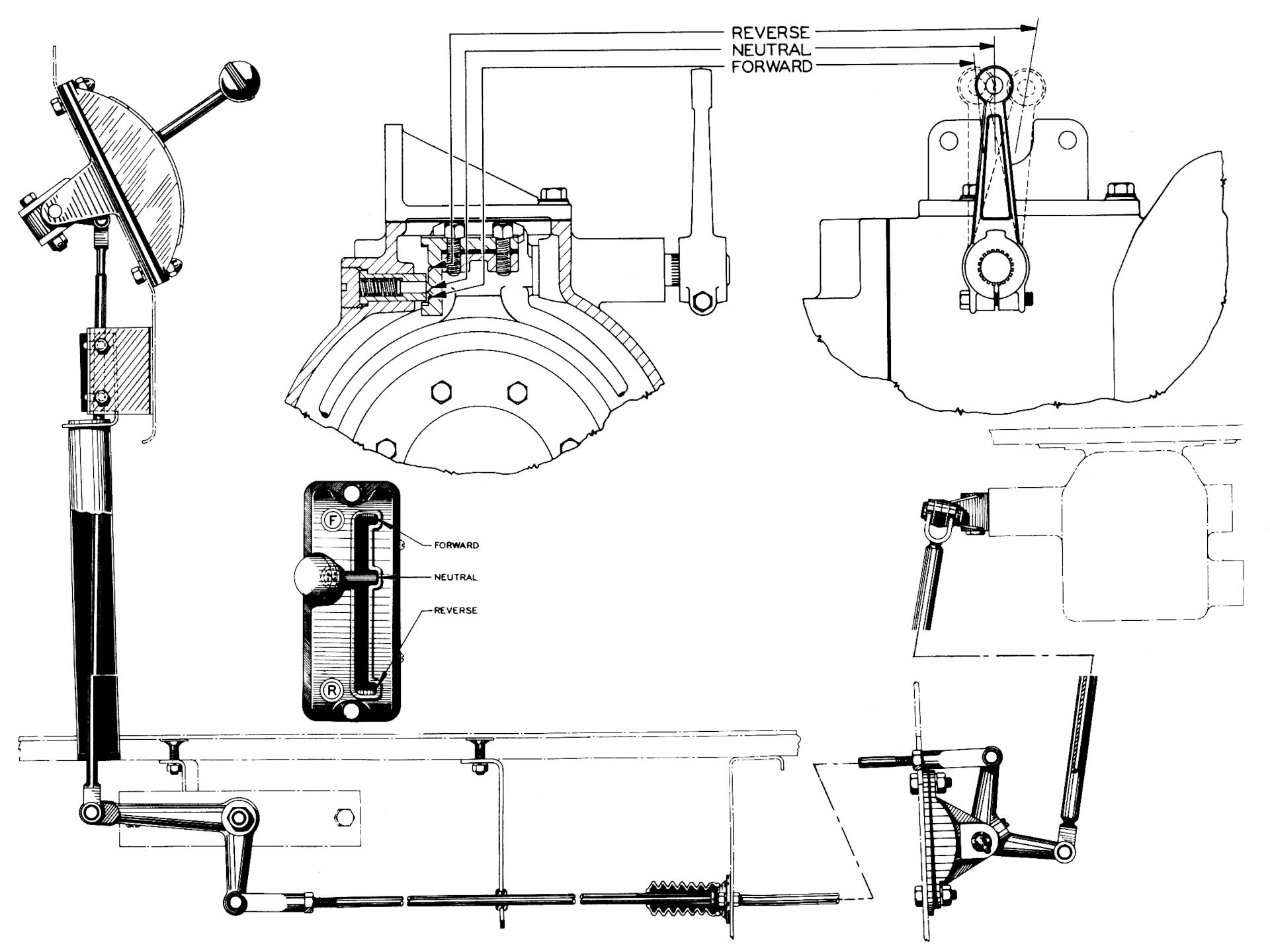 The World's First Successful Torque Converter Automatic Transmission Was In A Bus: The 1938-1948 Yellow Coach/GMC Spicer Hydraulic Transmission 16 Diagram of the shift lever of a Spicer hydraulic transmission