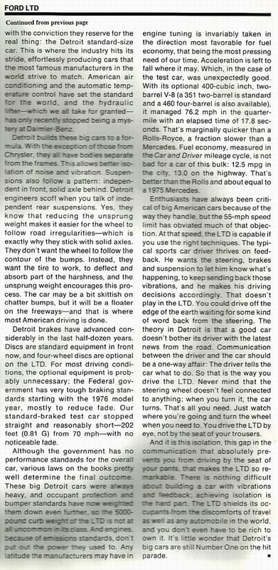 Vintage Car And Driver Review: 1976 Ford LTD – "All Is Well with the American Dream" 9 LTD5